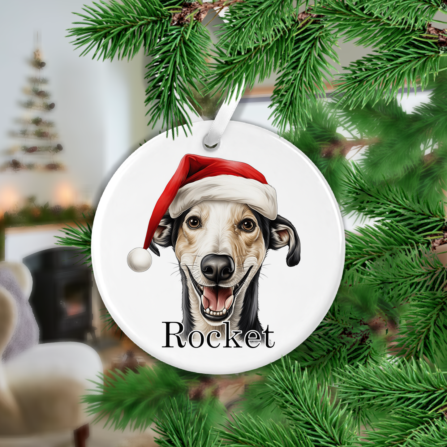 Greyhound Christmas Ceramic Hanging Ornament