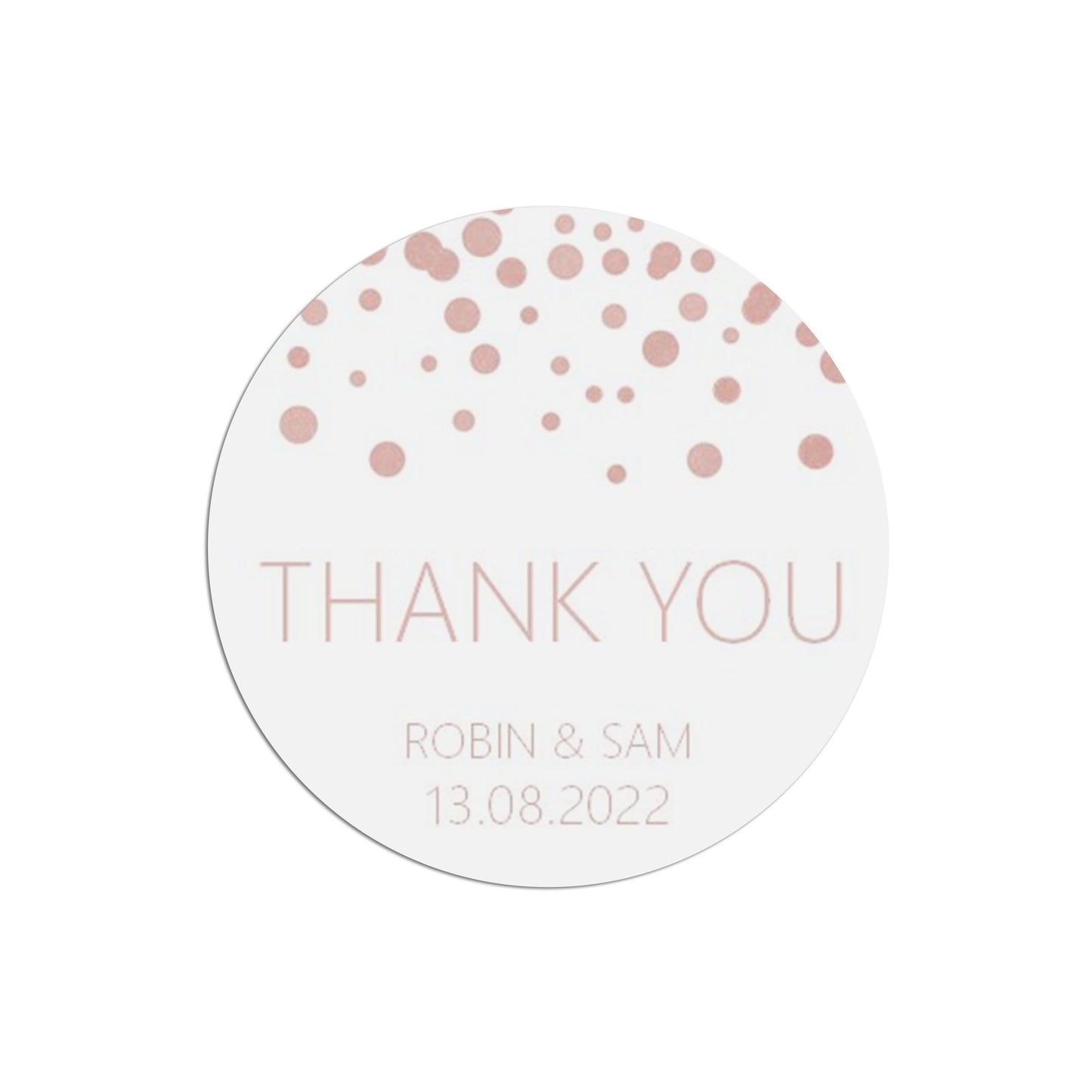 Thank You Wedding Stickers, Blush Confetti 37mm Round Personalised x 35 Stickers Per Sheet