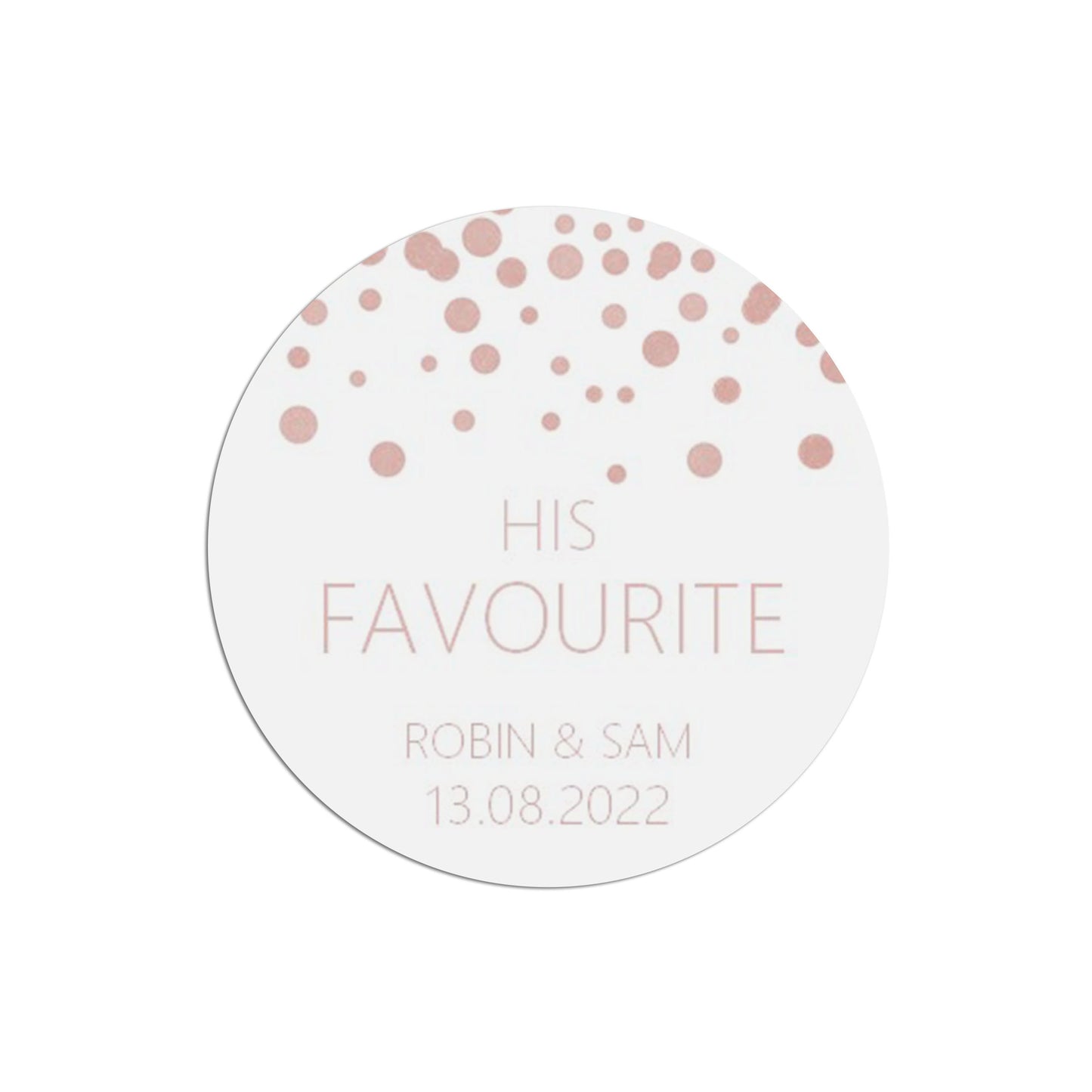 His Favourite Wedding Stickers, Blush Confetti 37mm Round Personalised x 35 Stickers Per Sheet