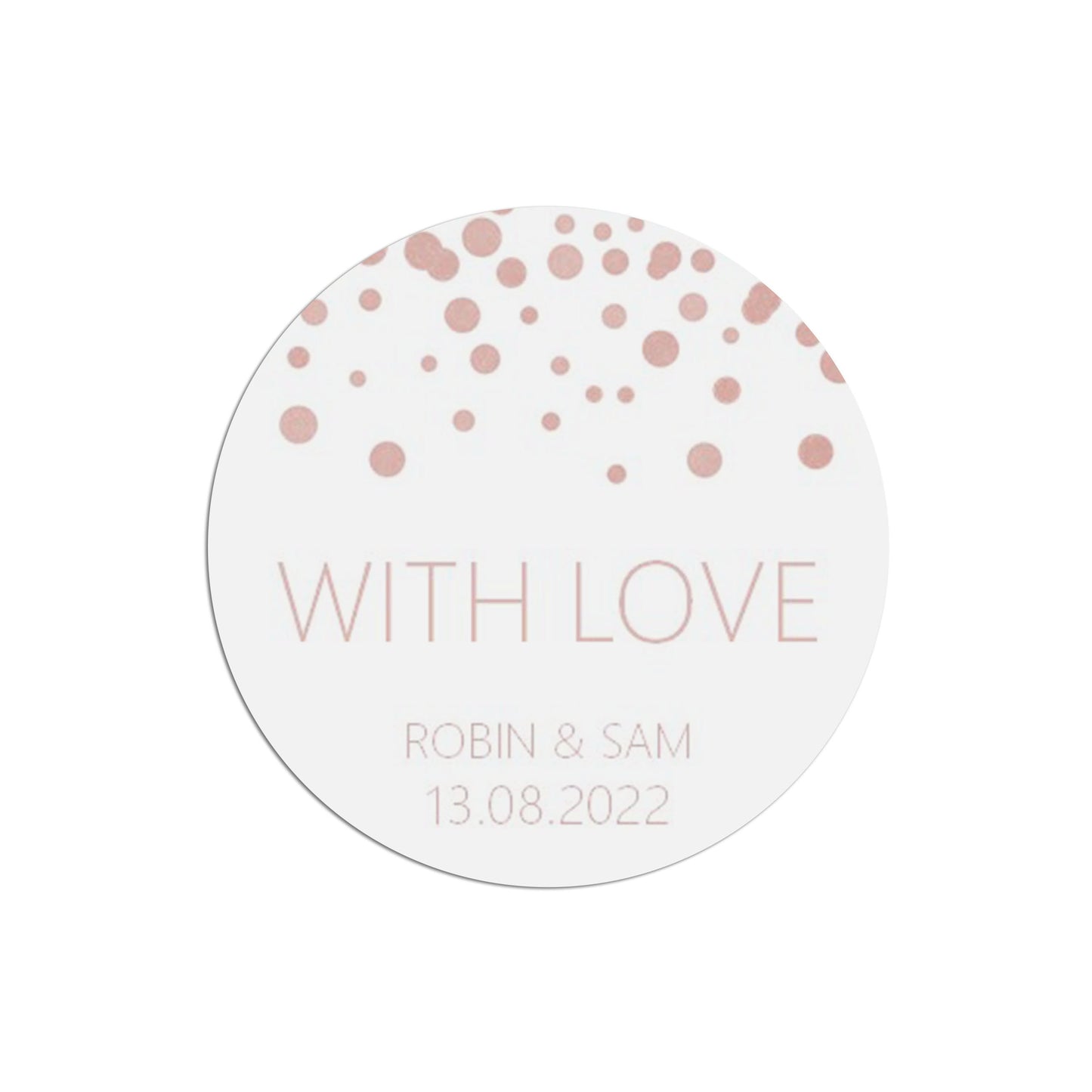 With Love Wedding Stickers, Blush Confetti 37mm Round Personalised x 35 Stickers Per Sheet