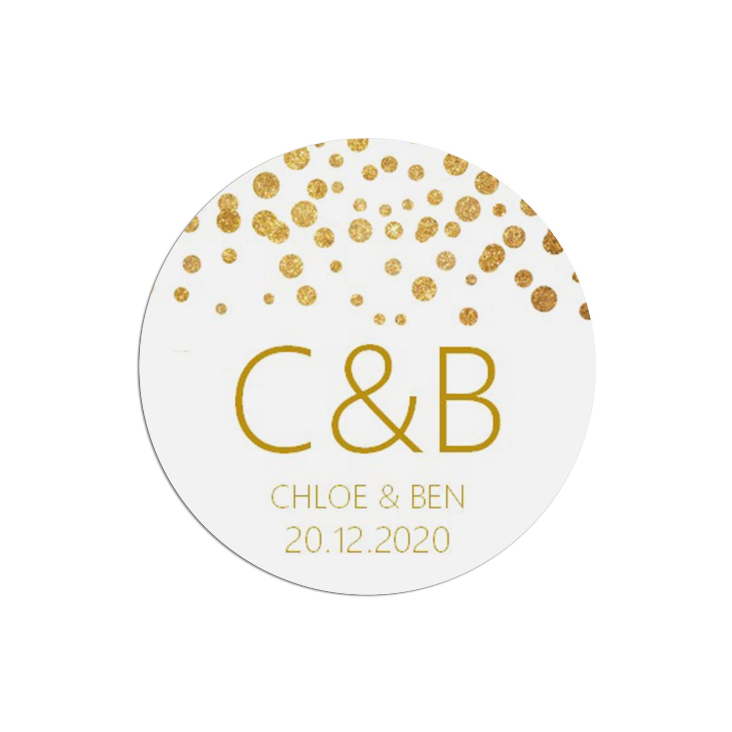 Monogram Initials Wedding Stickers, Gold Effect 37mm Round Personalised x 35 Stickers Per Sheet