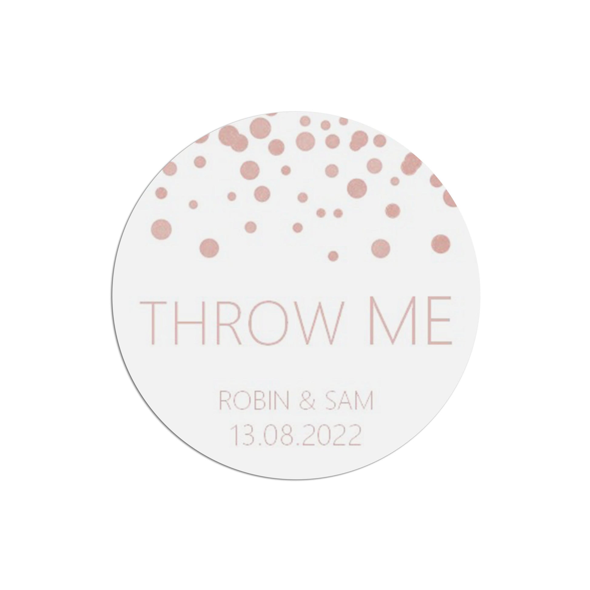 Throw Wedding Stickers, Blush Confetti 37mm Round Personalised x 35 Stickers Per Sheet