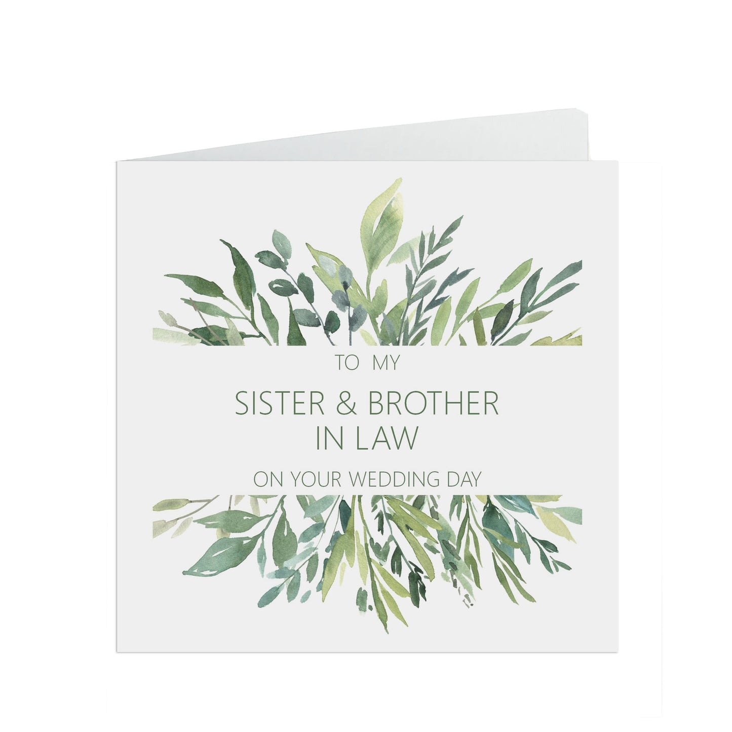 Greenery Sister & Brother In Law On Your Wedding Day Card - 6x6 Inch Square Card With A Kraft Envelope