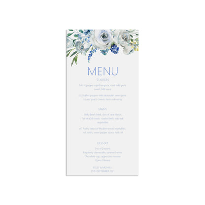 Wedding Menu Cards - Blue Floral