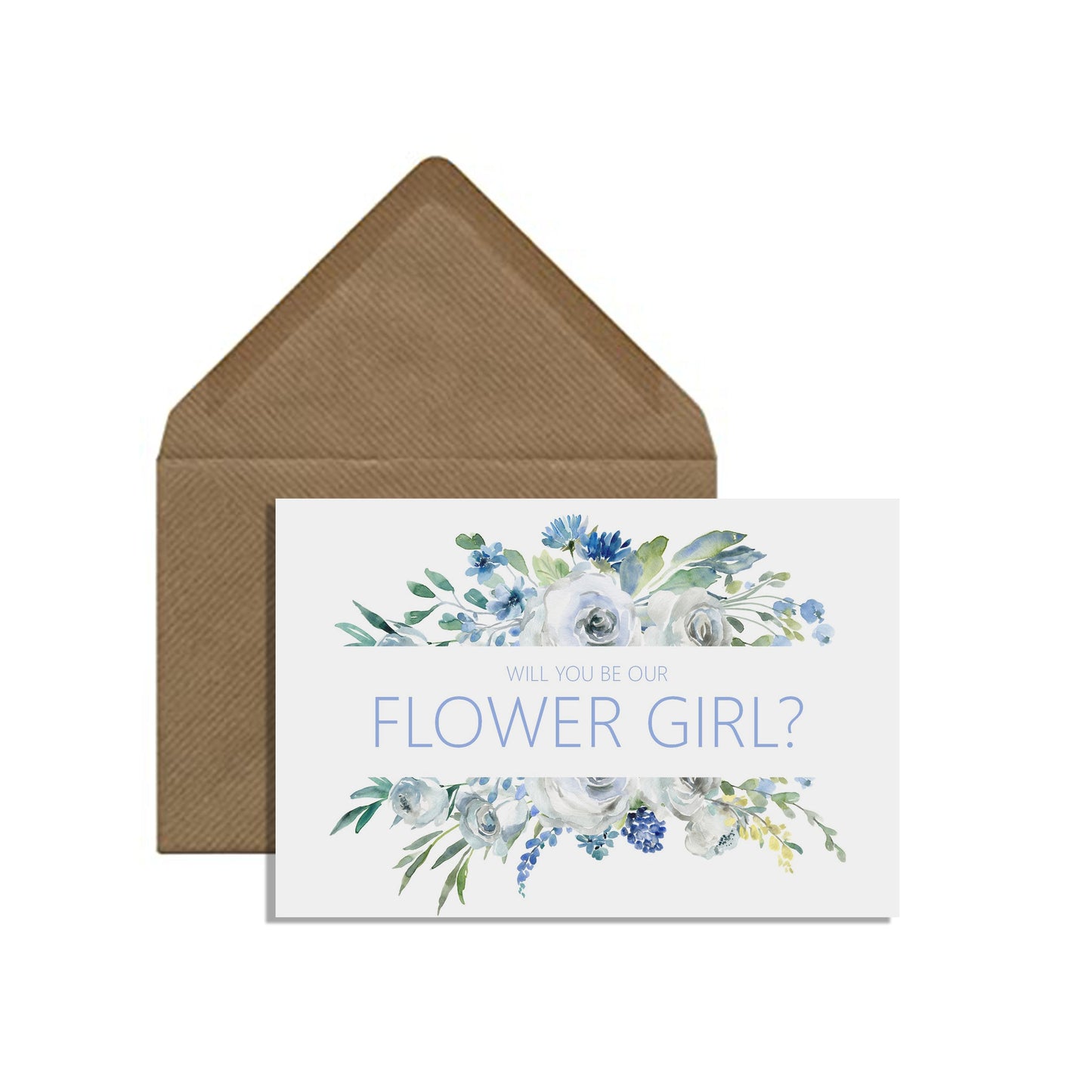 Will You Be Our Flower Girl? Wedding Proposal Card - Blue Floral