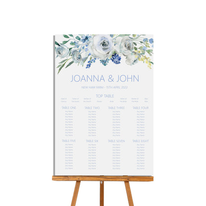 Wedding Table Plan Seating Chart - Blue Floral