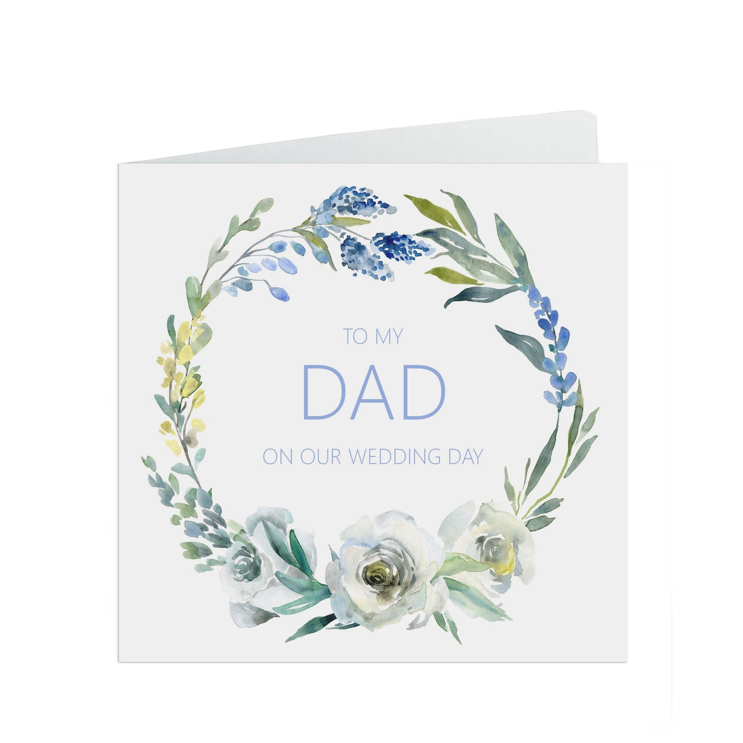 Blue Floral Dad Wedding Day Card - 6x6 Inch Card With A Kraft Envelope