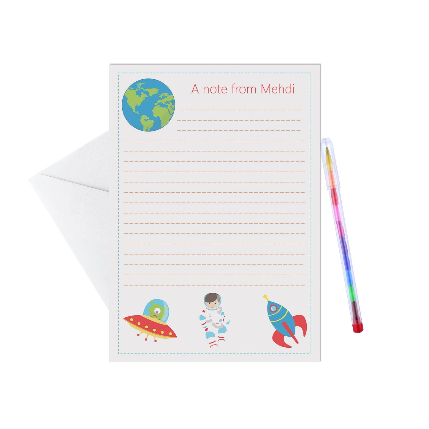 Space Astronaut Personalised Letter Writing Set - A5 Pack Of 15 Sheets & Envelopes - PMPrinted