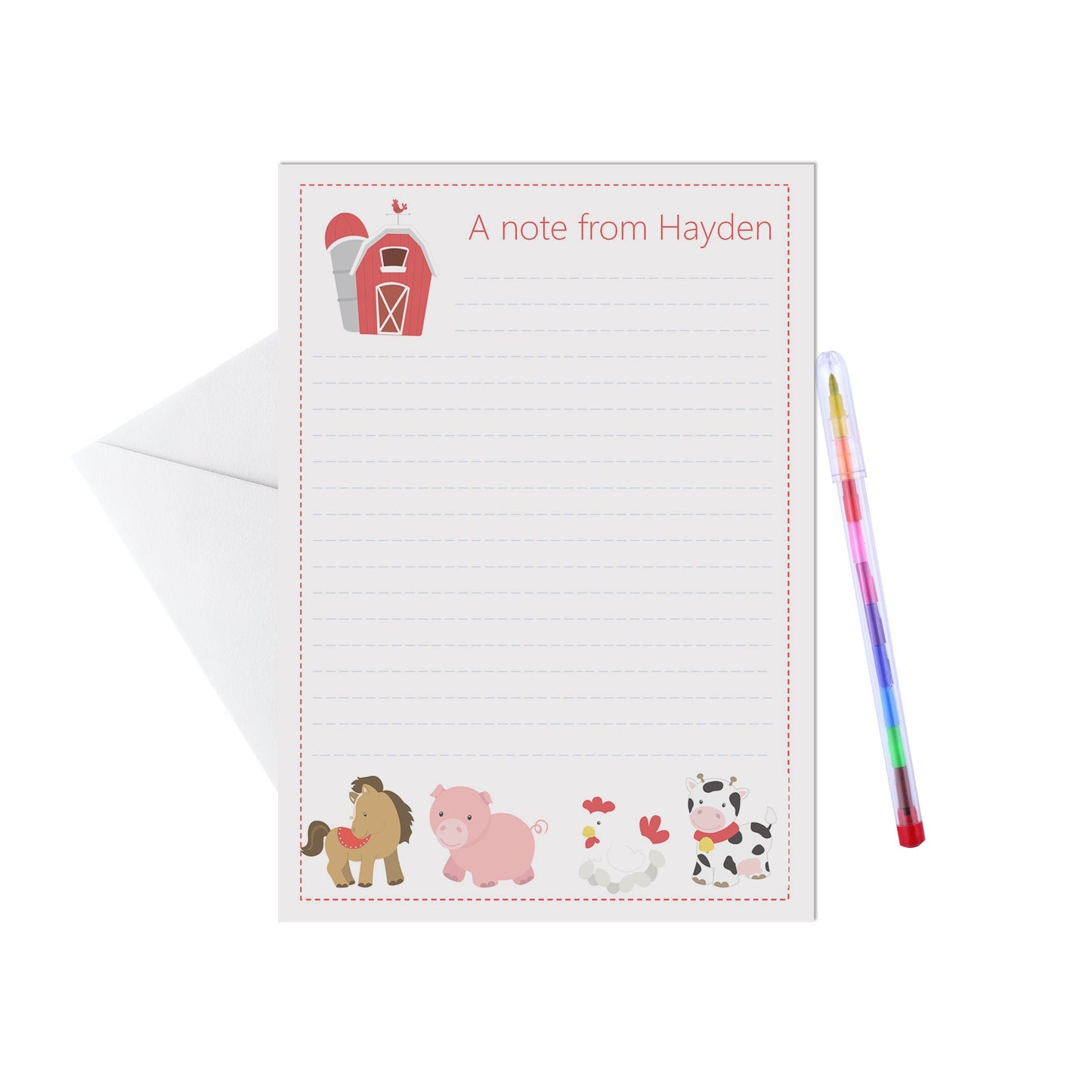 Farm Animals Personalised Letter Writing Set - A5 Pack Of 15 Sheets & Envelopes - PMPrinted