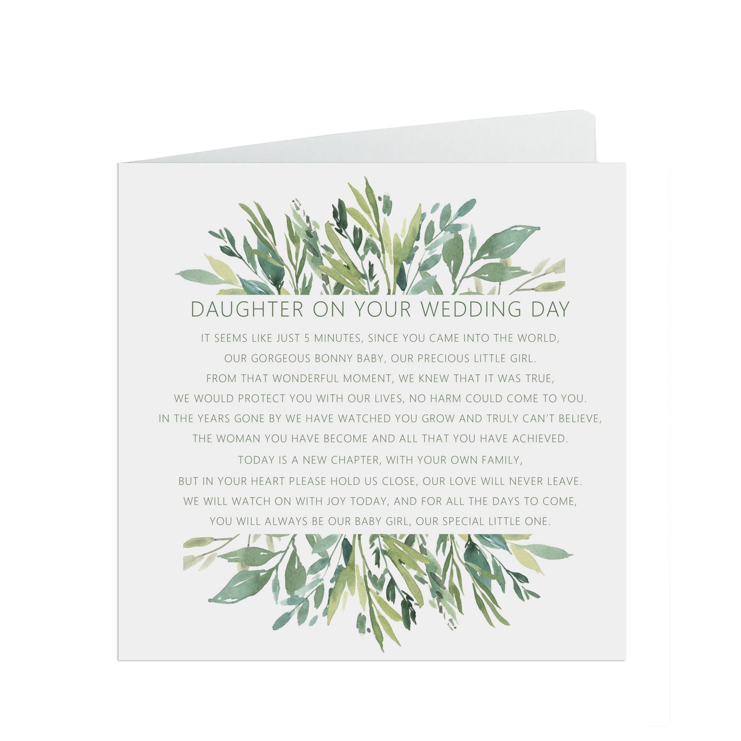 Greenery Daughter On Your Wedding Day Card - 6x6 Inch Square Card With A Kraft Envelope