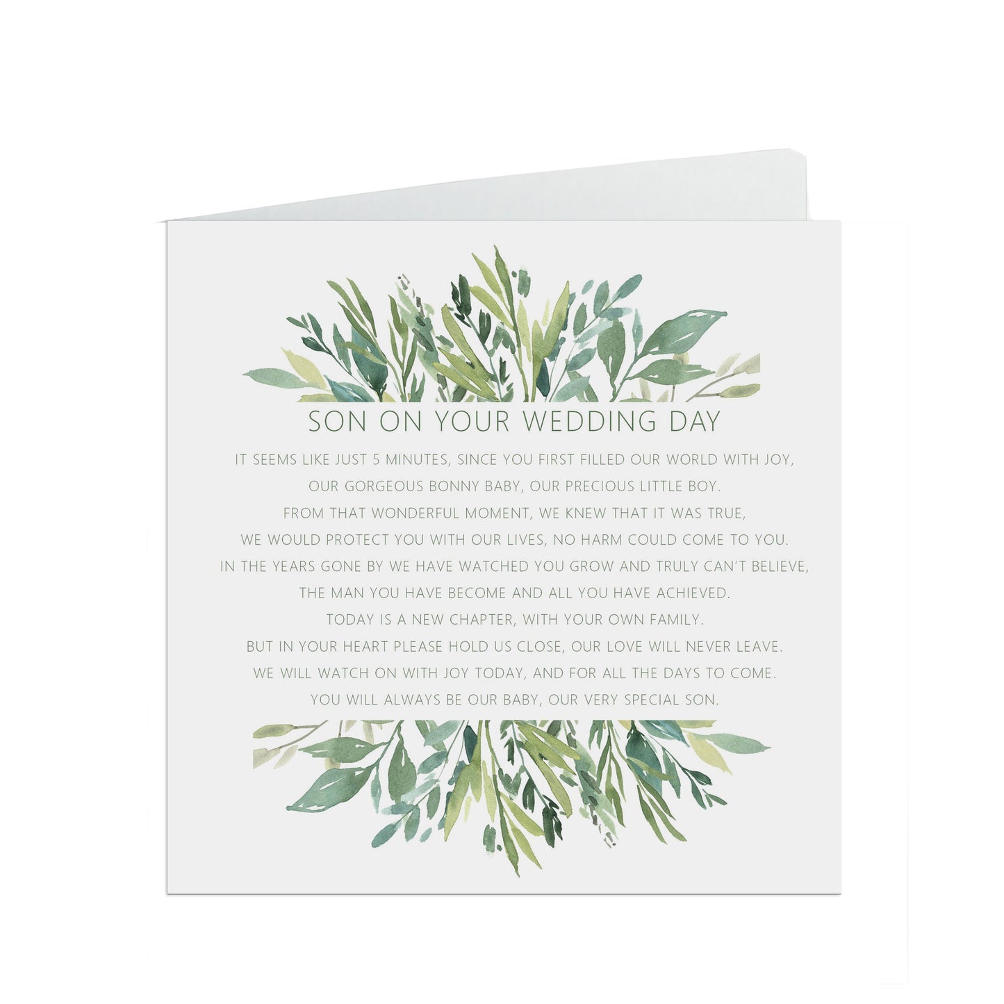 Greenery Son On Our Wedding Day Card - 6x6 Inch Square Card With A Kraft Envelope