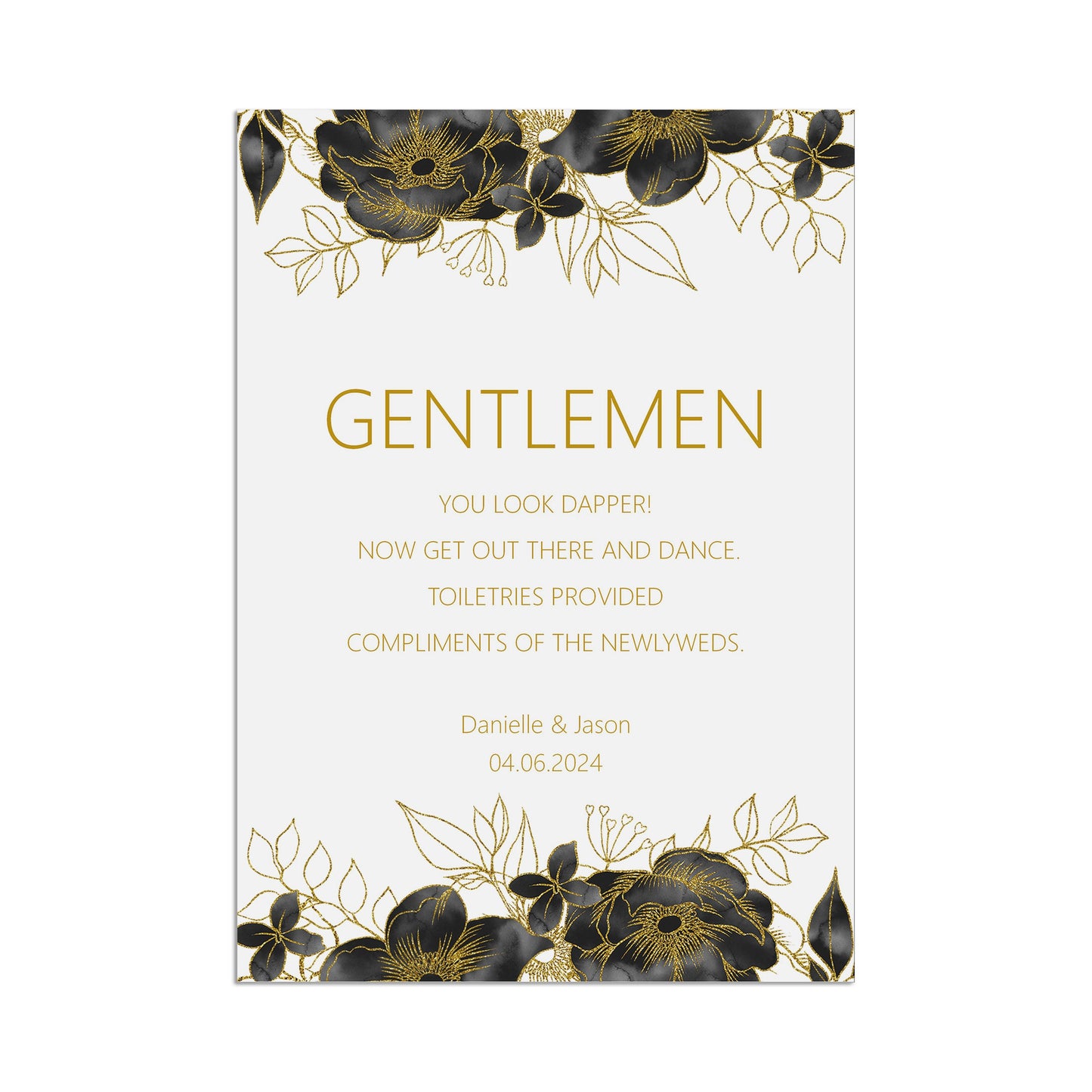 Black & Gold Gentlemen Toiletries Wedding Sign - 3 Sizes Available