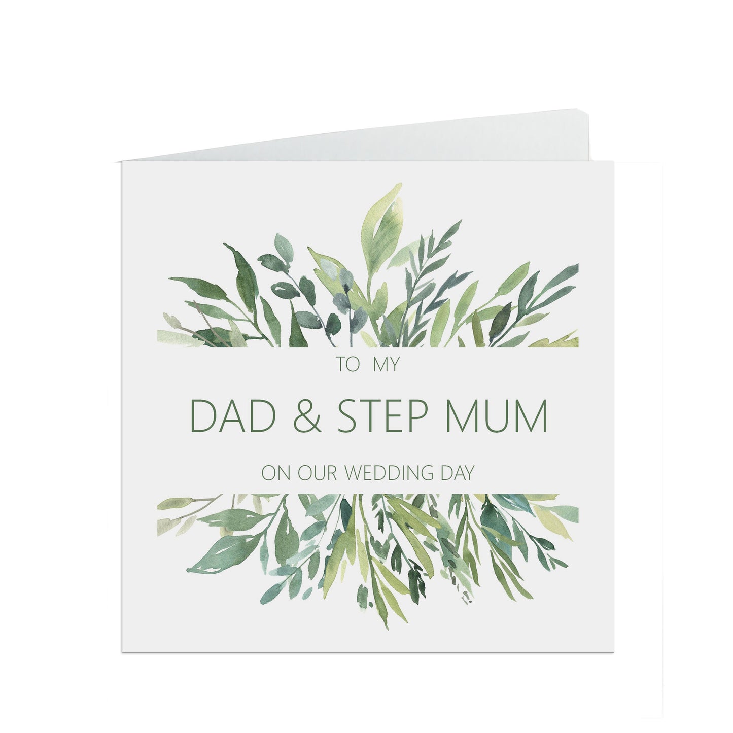 Dad & Step-Mum On Our Wedding Day Card - Greenery