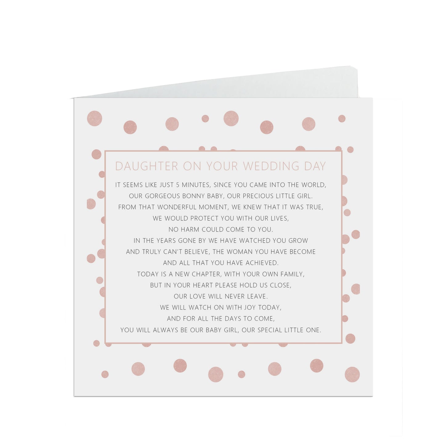 Daughter On Your Wedding Day Card, Rose Confetti 6x6 Inches With A White Envelope