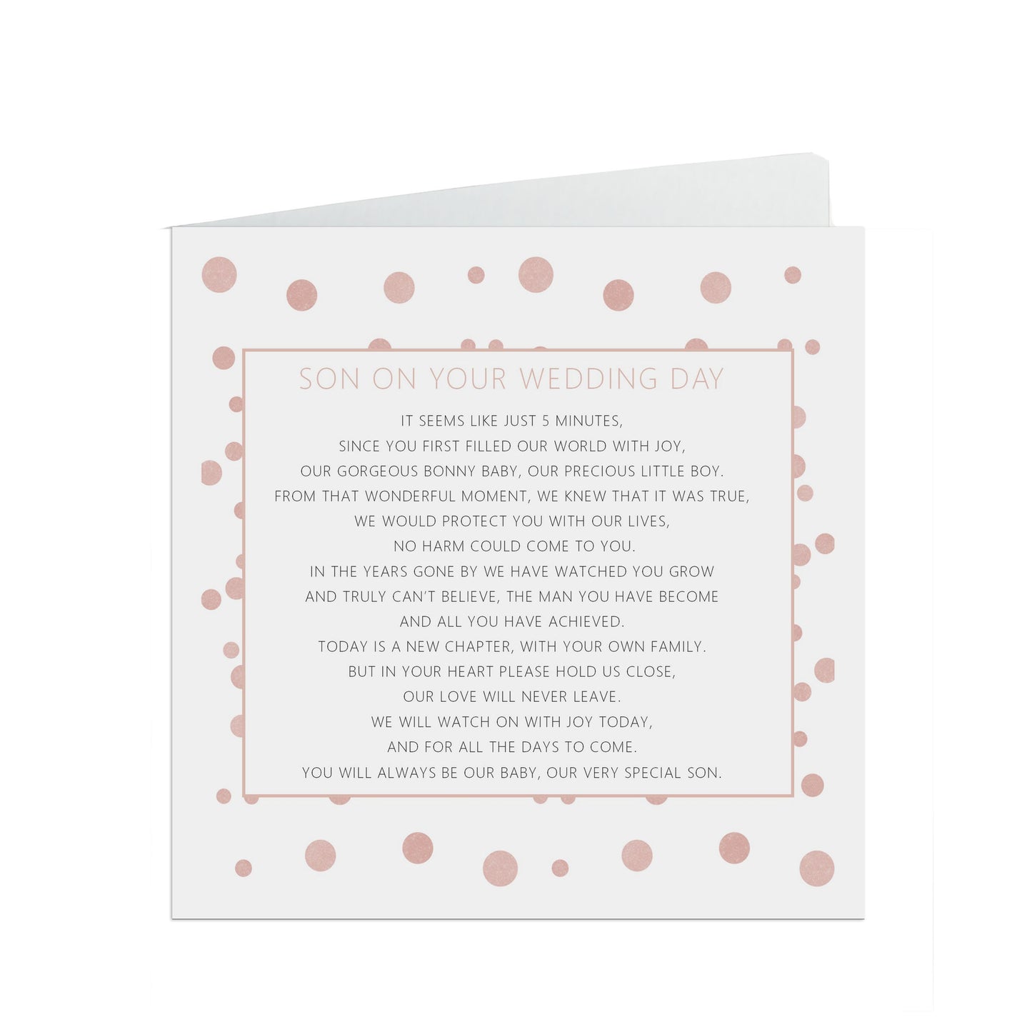 Son On Your Wedding Day Card, Rose Confetti 6x6 Inches With A White Envelope