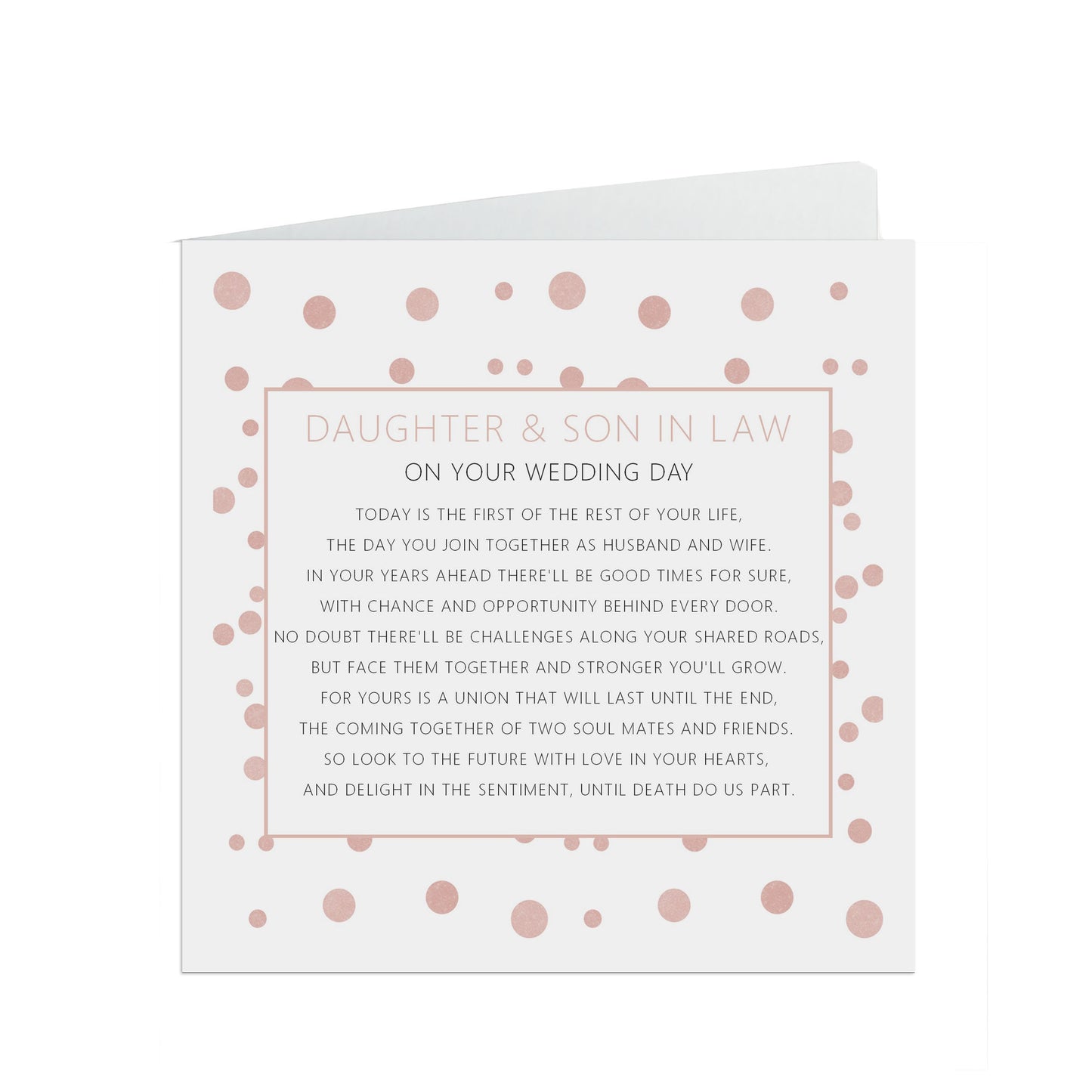 Daughter & Son In Law On Your Wedding Day Card, Rose Confetti 6x6 Inches With A White Envelope