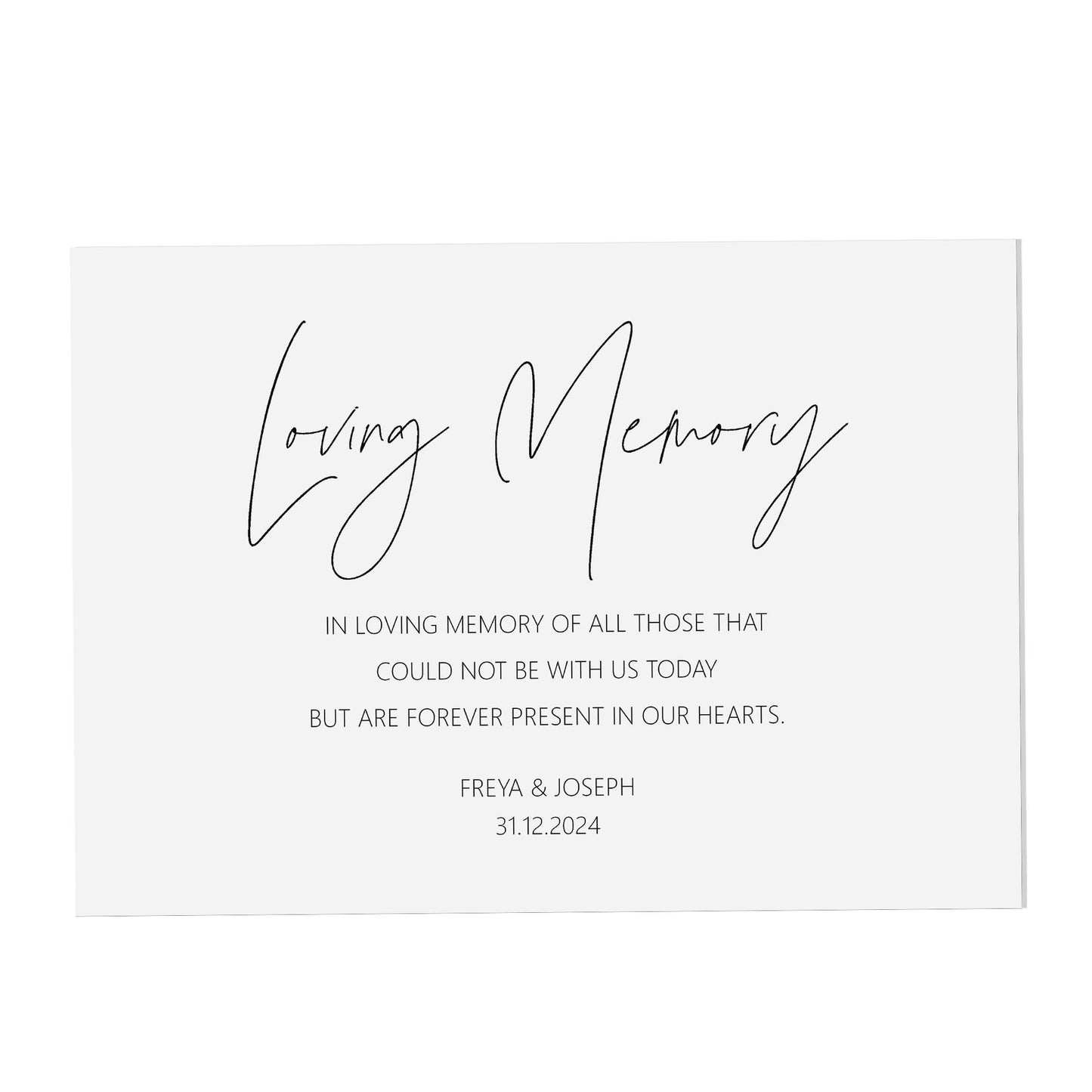 Loving Memory Remembrance Wedding Sign, Personalised Black & White A5, A4 Or A3 Sign