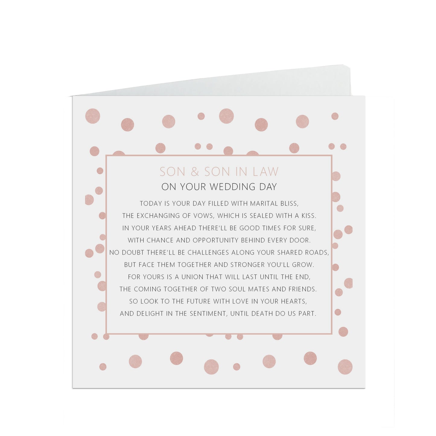 Son & Son In Law On Your Wedding Day Card, Rose Confetti 6x6 Inches With A White Envelope