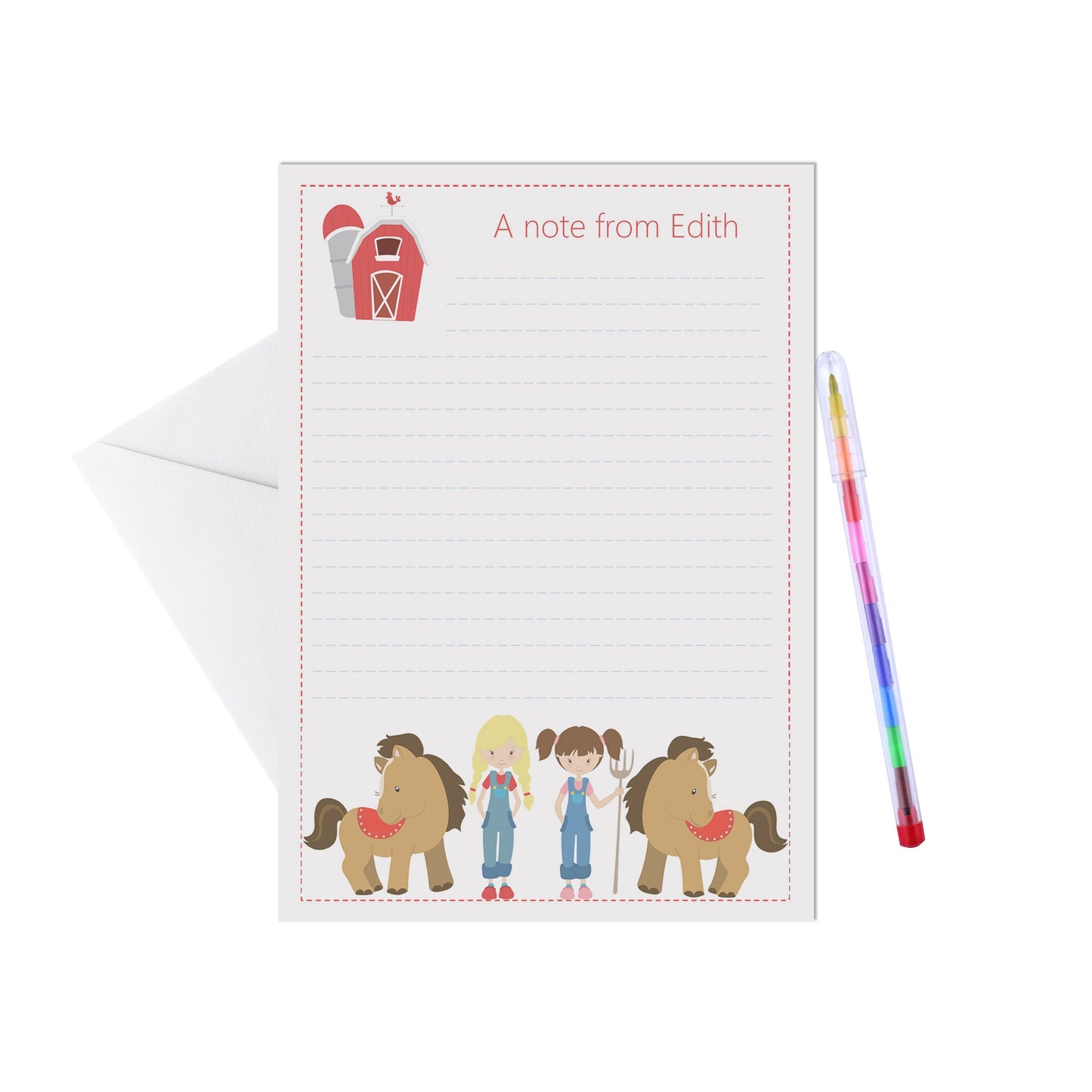 Farm Animals Personalised Letter Writing Set - A5 Pack Of 15 Sheets & Envelopes - PMPrinted