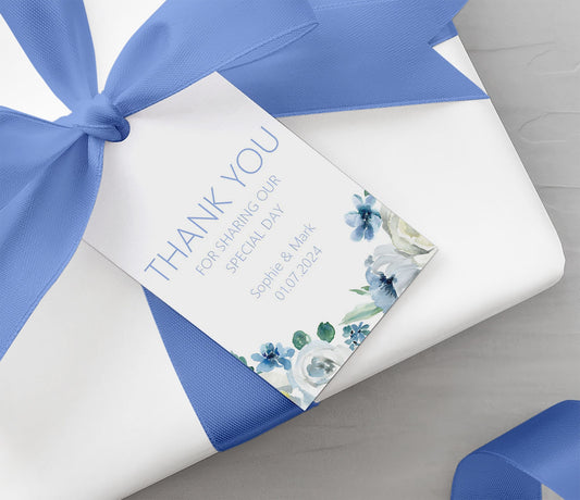 Thank You For Sharing Our Day Wedding Gift Tags - Blue Floral