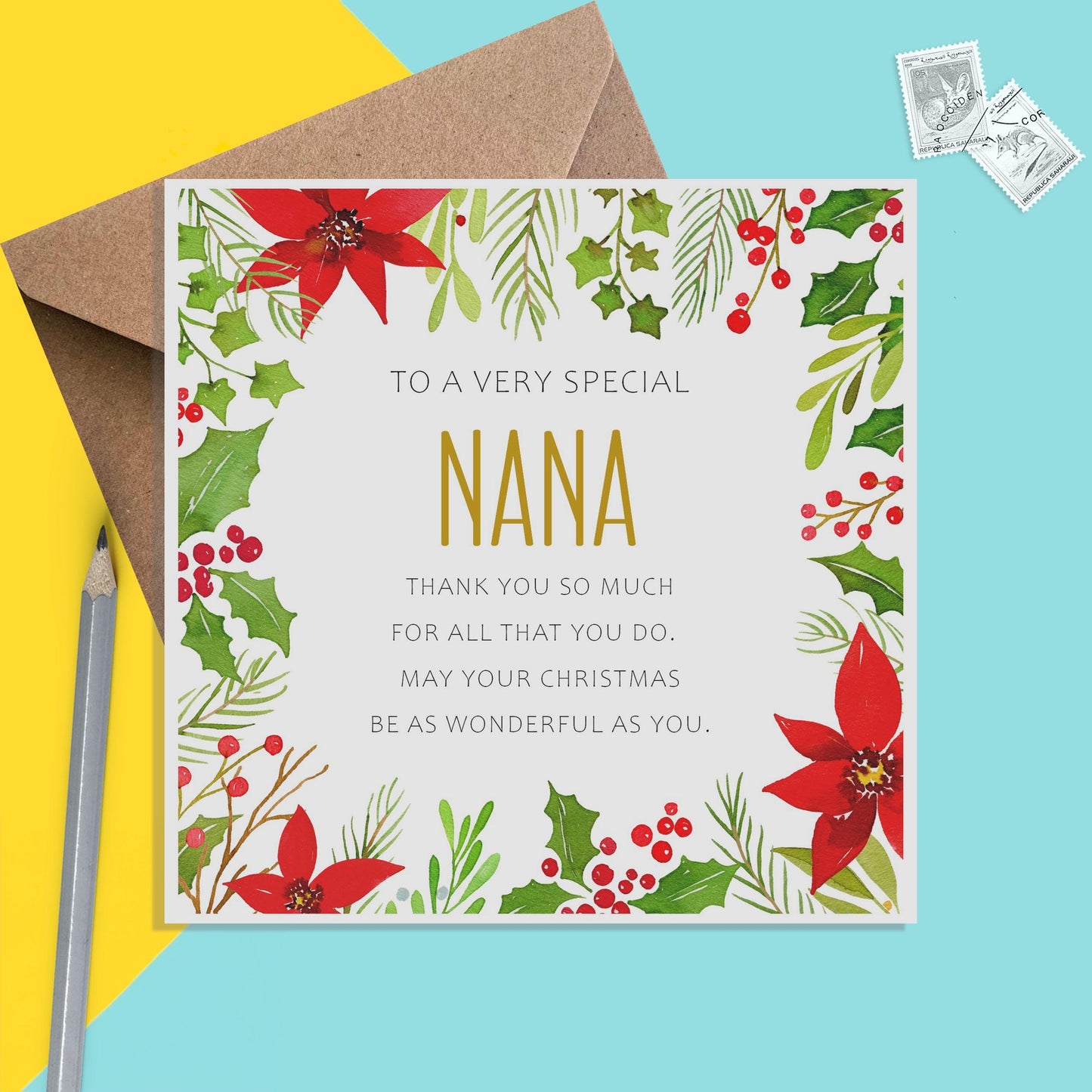 Nana Christmas Card, Traditional Poinsettia Design - PMPrinted