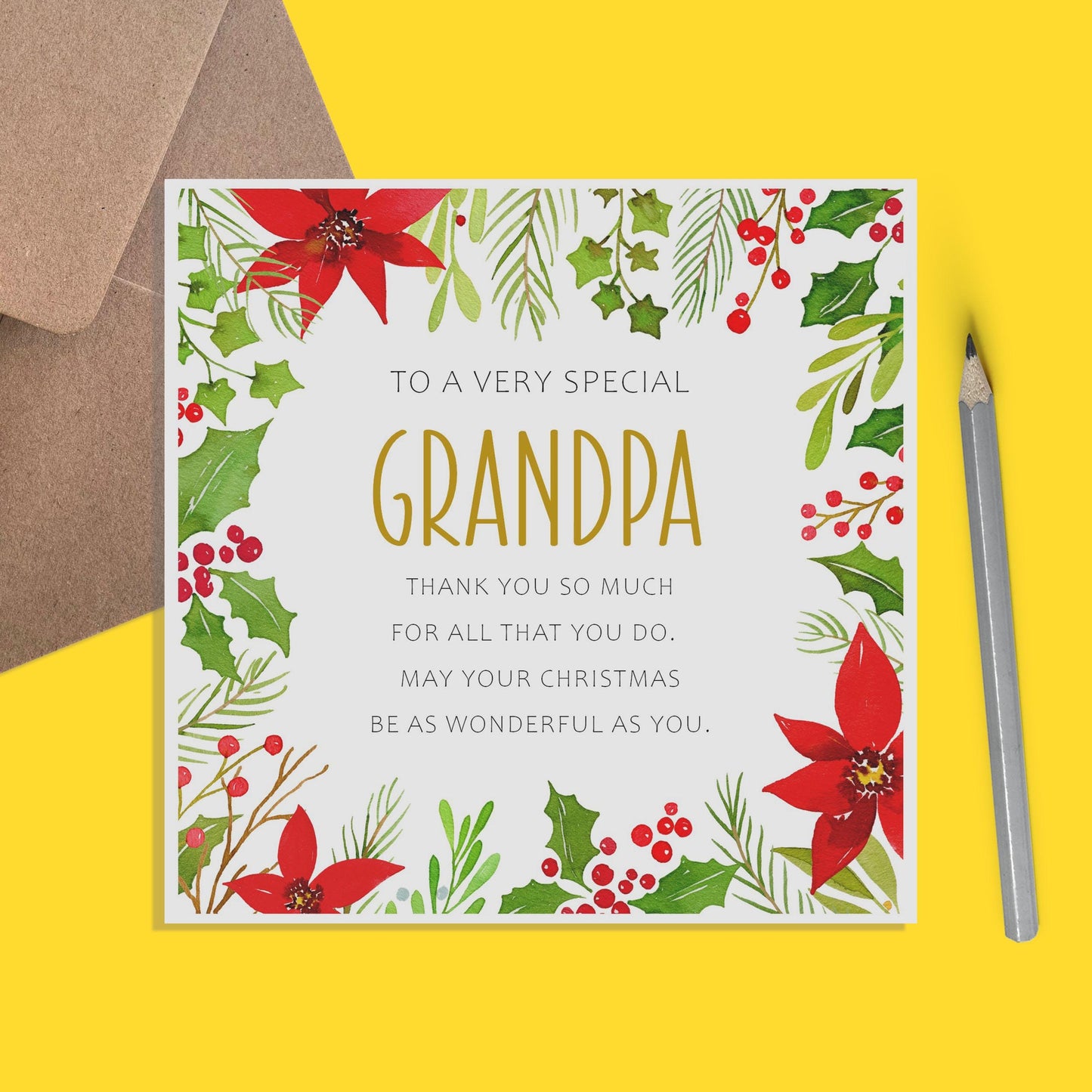Grandpa Christmas Card, Traditional Poinsettia Design - PMPrinted