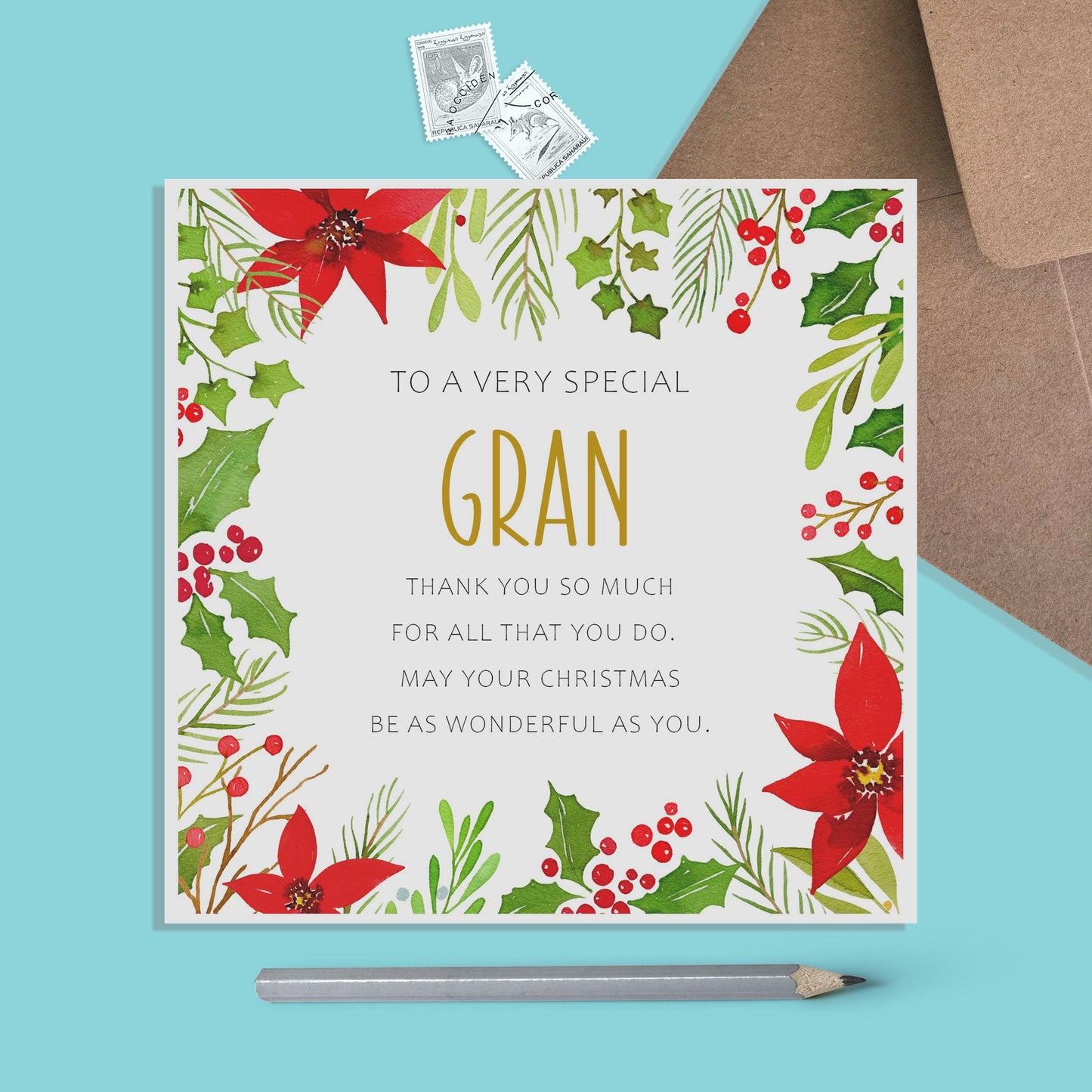 Gran Christmas Card, Traditional Poinsettia Design - PMPrinted