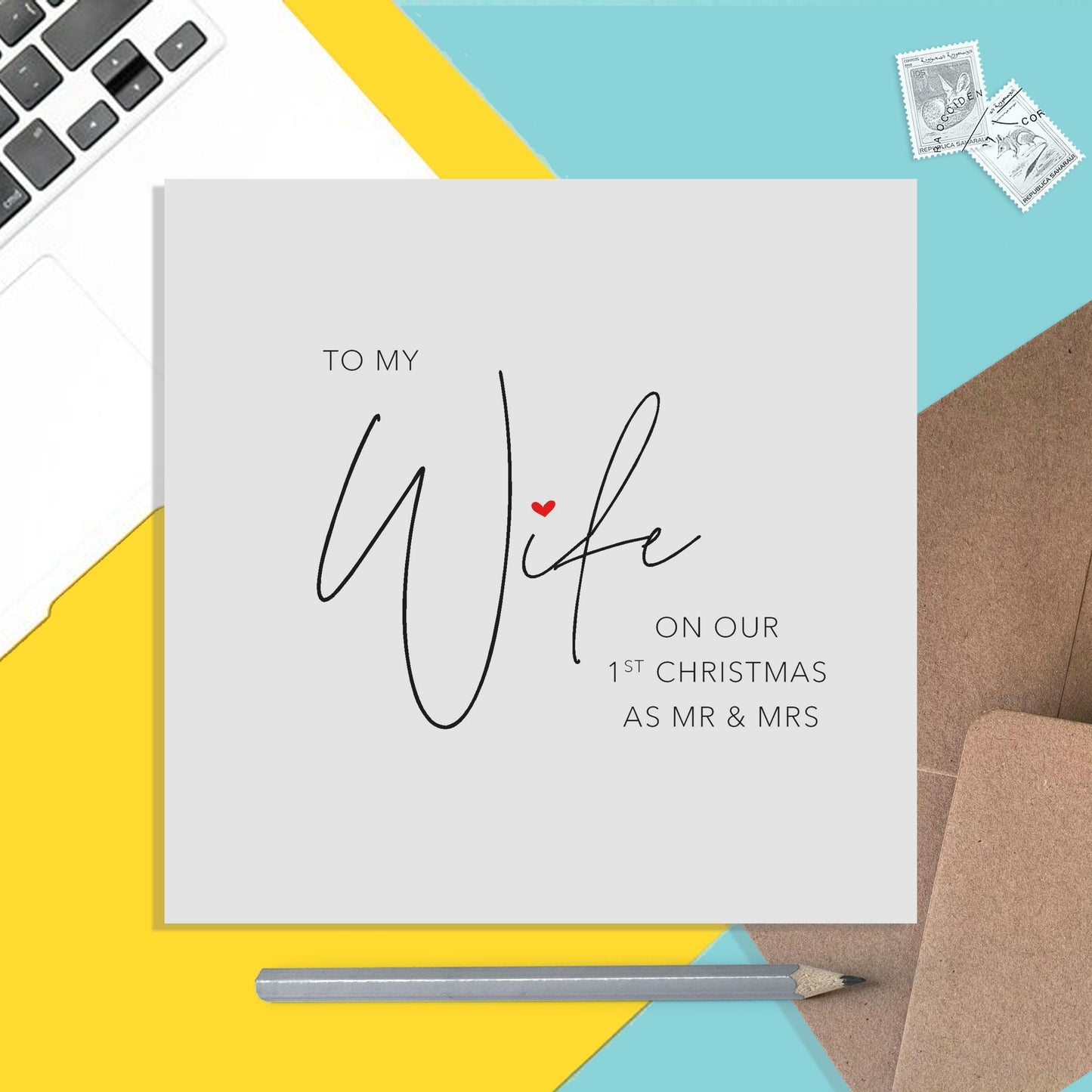 First Christmas As Mr & Mrs, Wife Simple Romantic 1st Christmas Card - PMPrinted