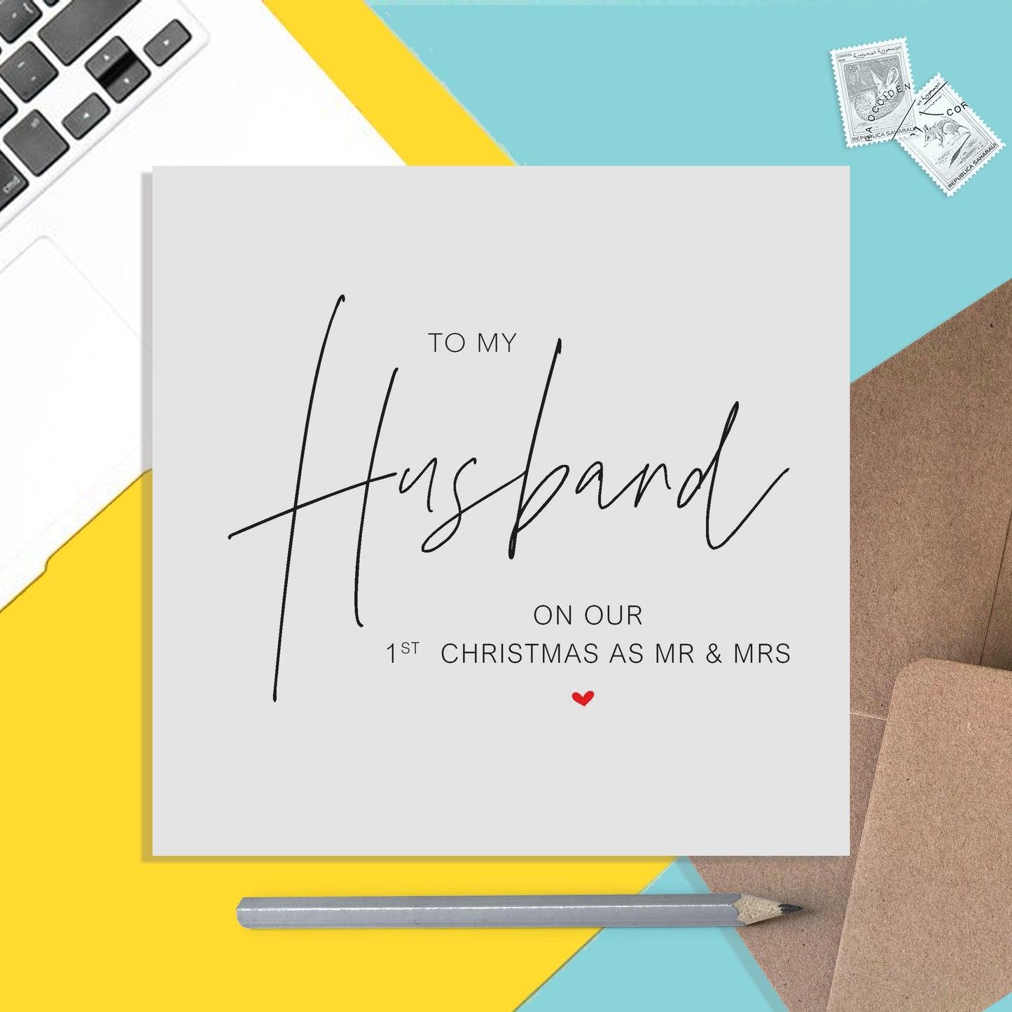 To My Husband On Our 1st Christmas As Mr & Mrs, Simple Romantic Christmas Card - PMPrinted