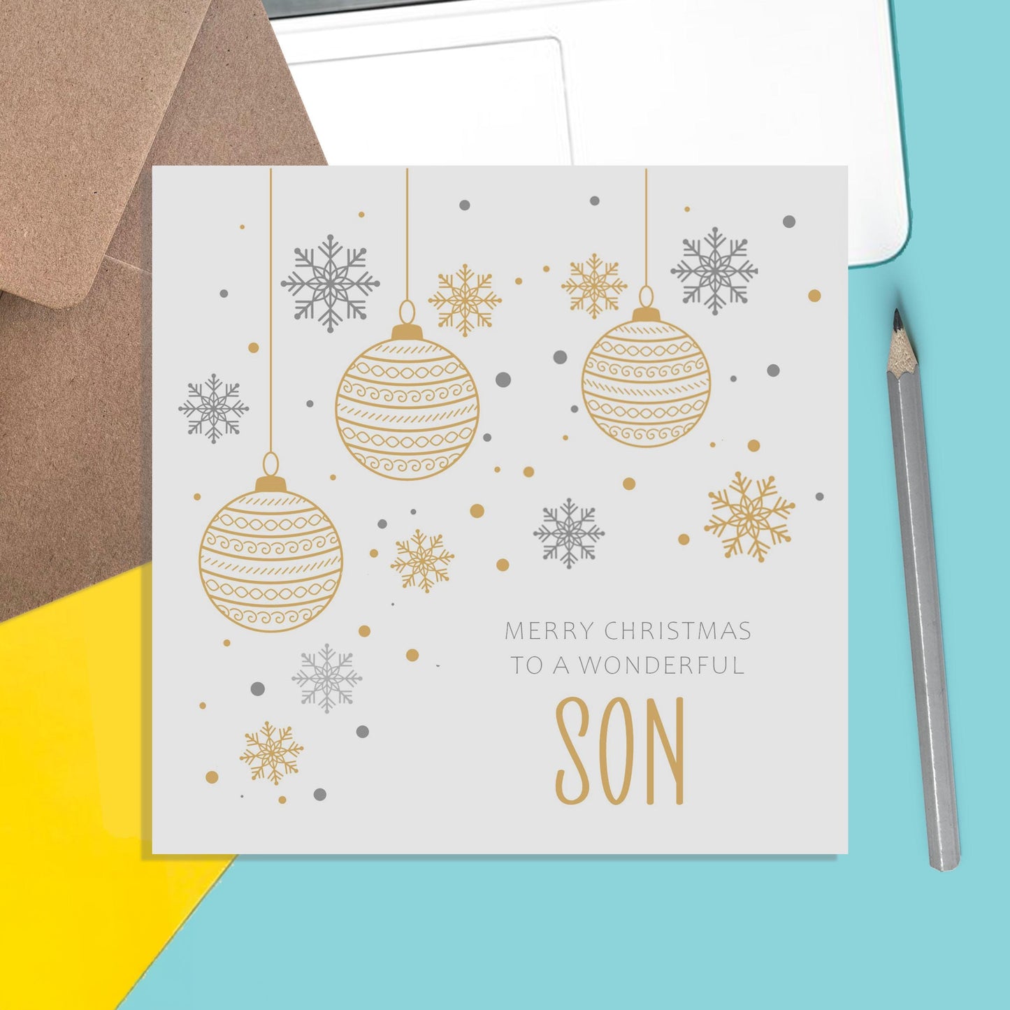 Son Christmas Card, Gold Bauble Design - PMPrinted