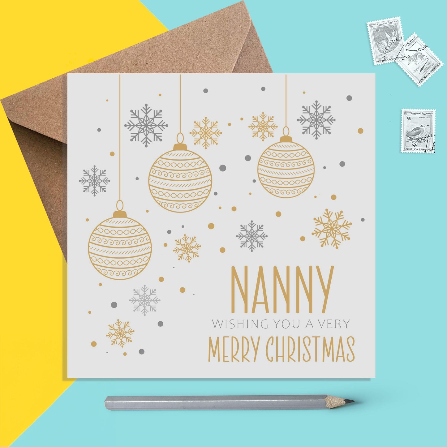 Nanny Christmas Card, Gold Bauble Design - PMPrinted