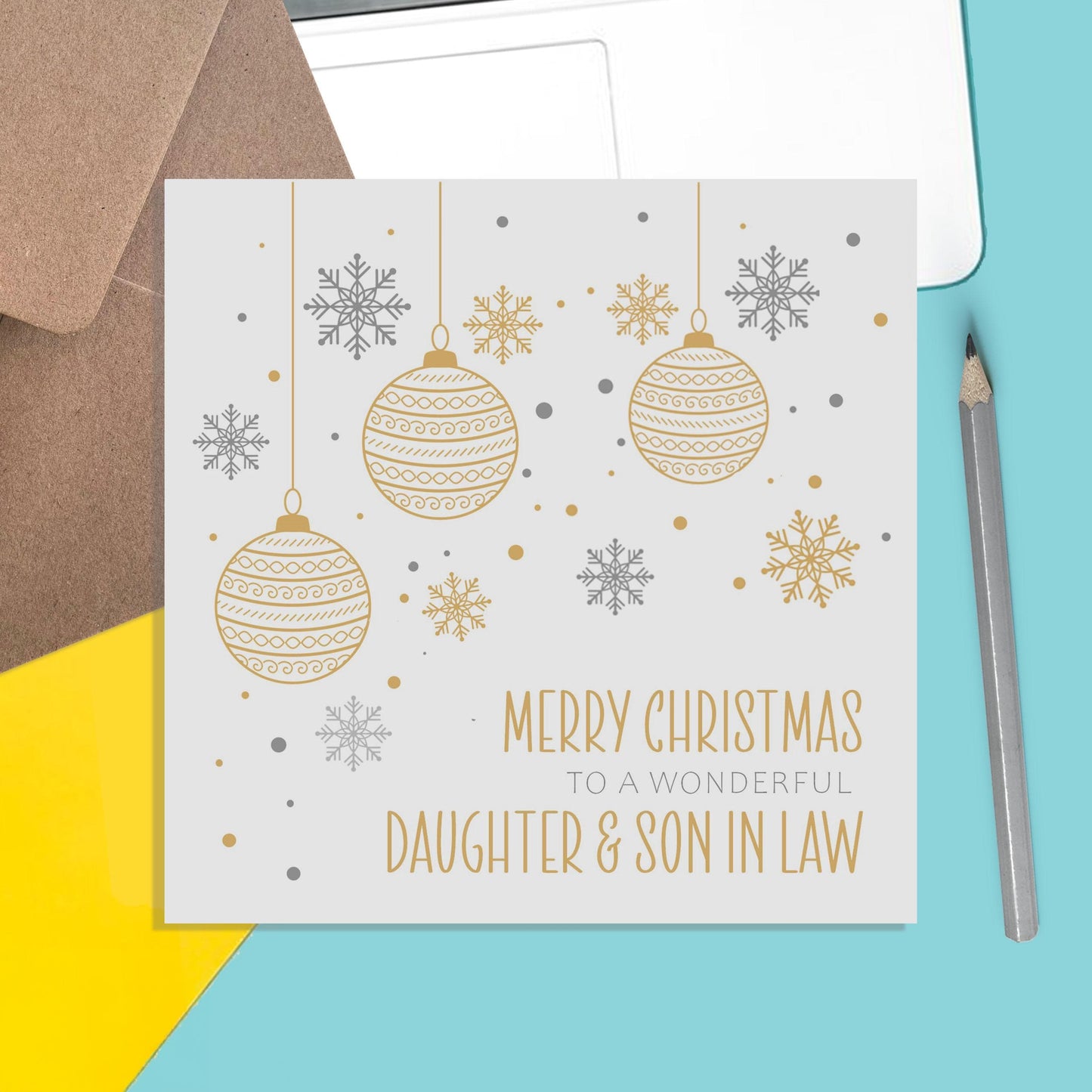 Daughter And Son In Law Christmas Card - Gold Bauble Design - PMPrinted