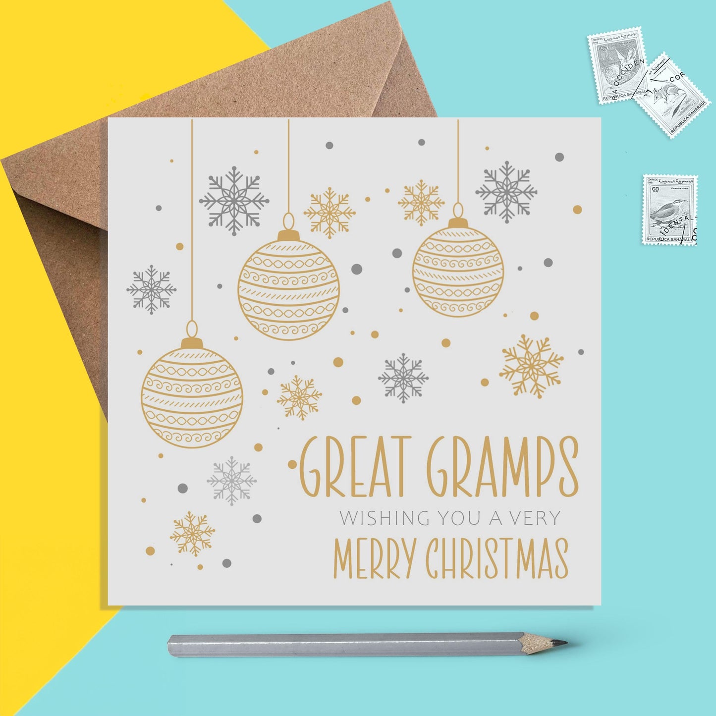 Great Gramps Christmas Card, Gold Bauble Design - PMPrinted