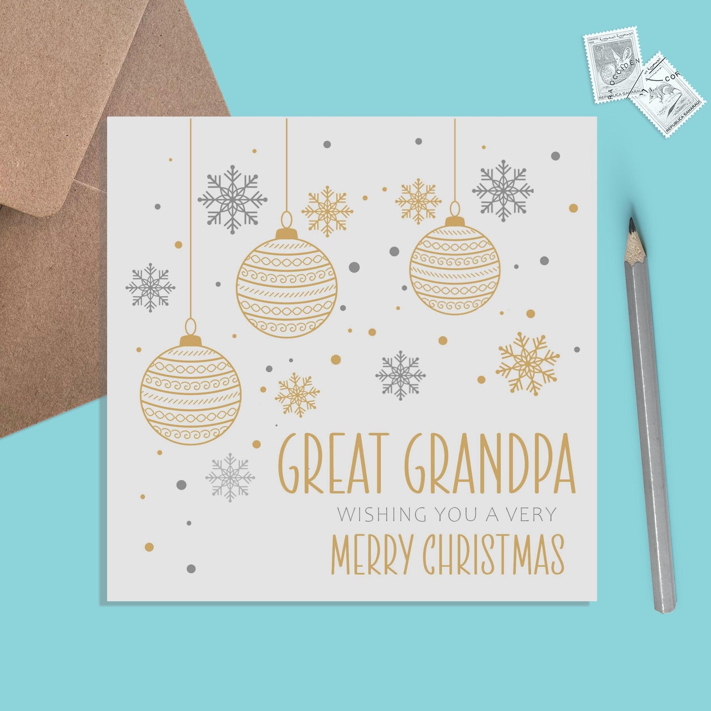 Great Grandpa Christmas Card, Gold Bauble Design - PMPrinted