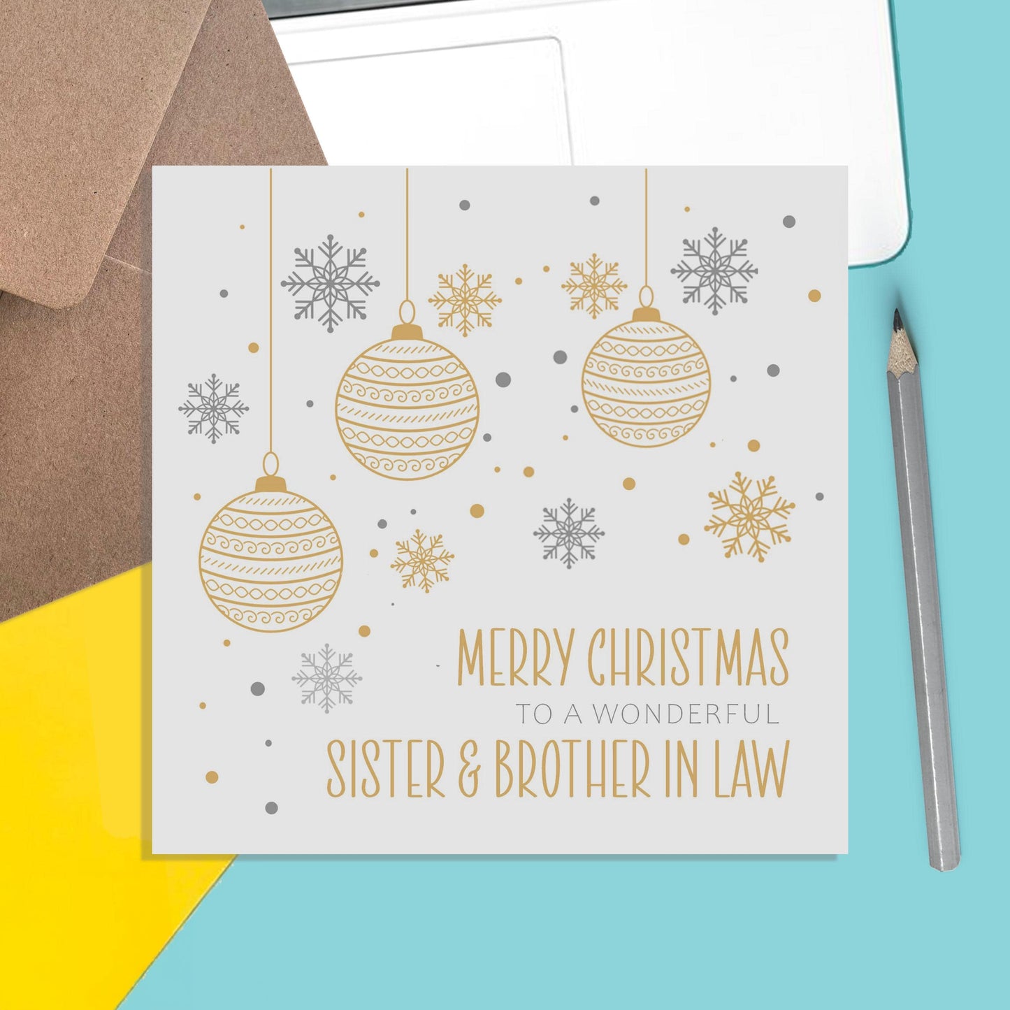 Sister And Brother In Law Christmas Card, Gold Bauble Design - PMPrinted
