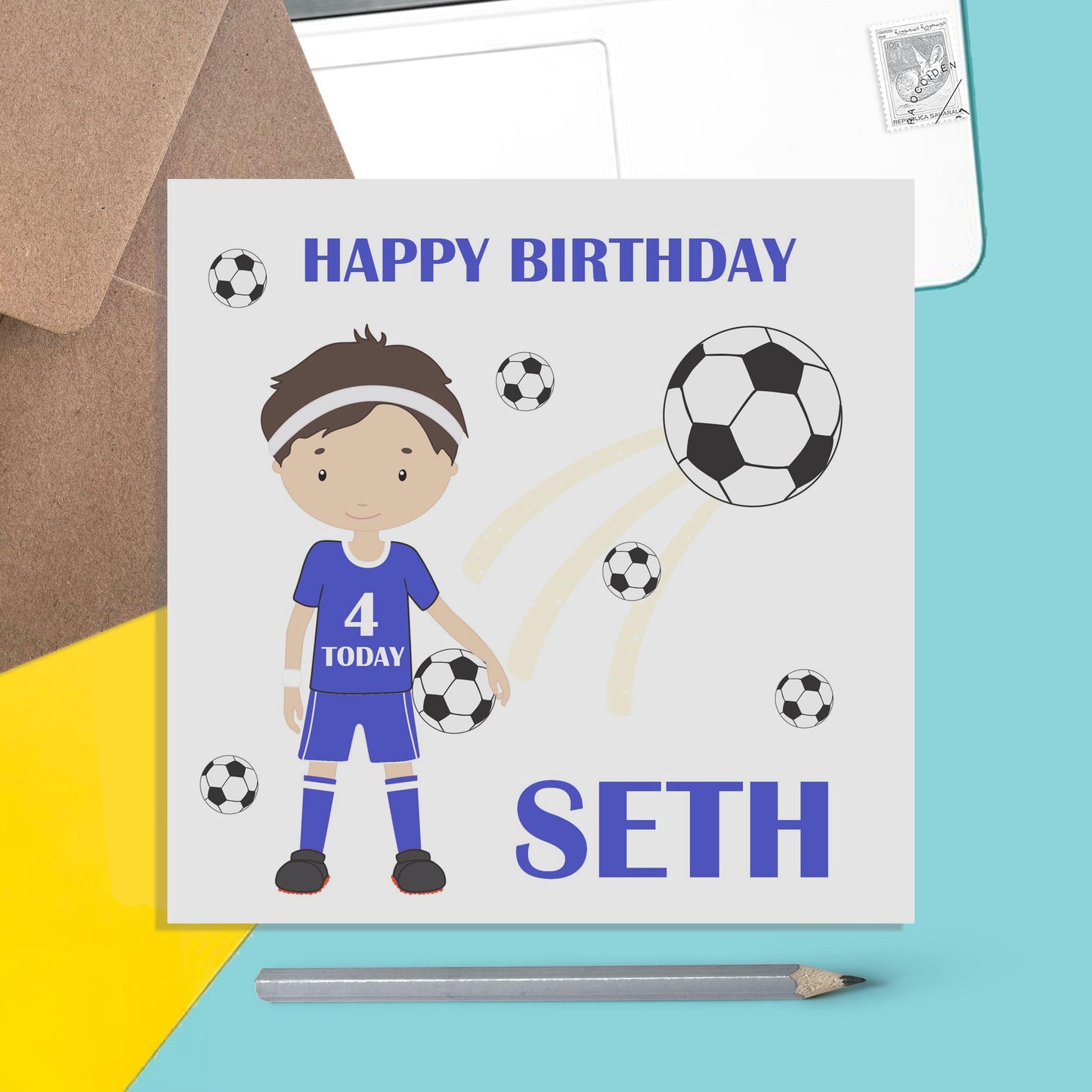 Football Birthday Card Personalised With Name and Age For Son, Nephew Or Grandson - PMPrinted