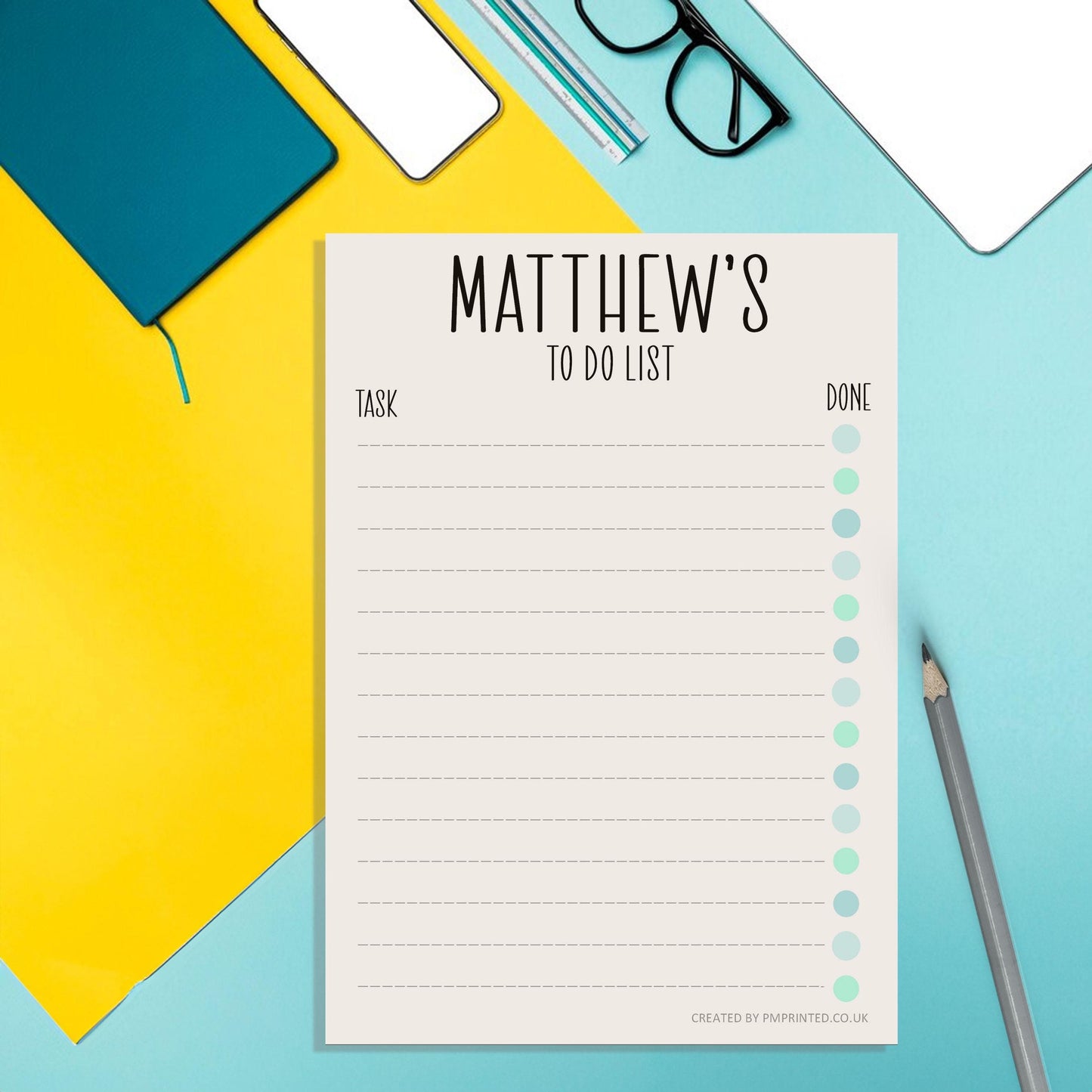 Personalised To do List, A5 with 50 undated tear off pages. - PMPrinted