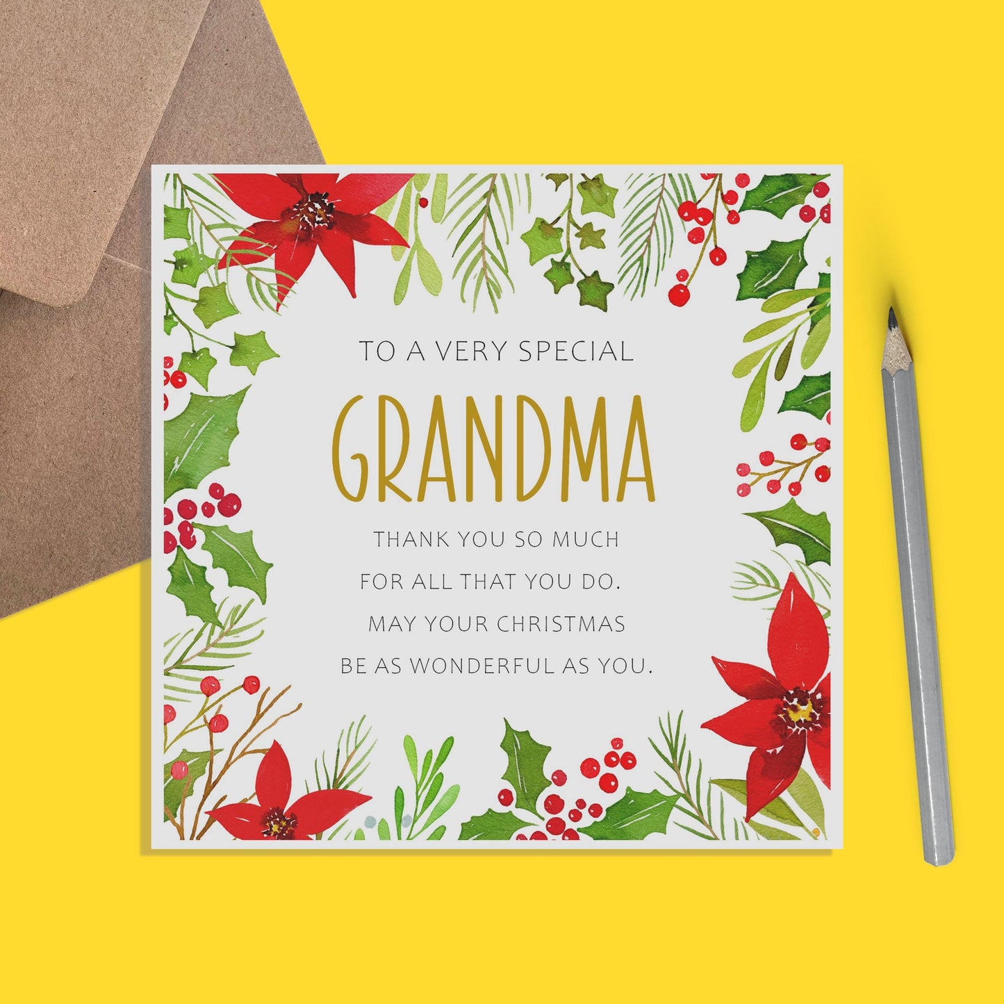 Grandma Christmas Card, Traditional Poinsettia Design - PMPrinted