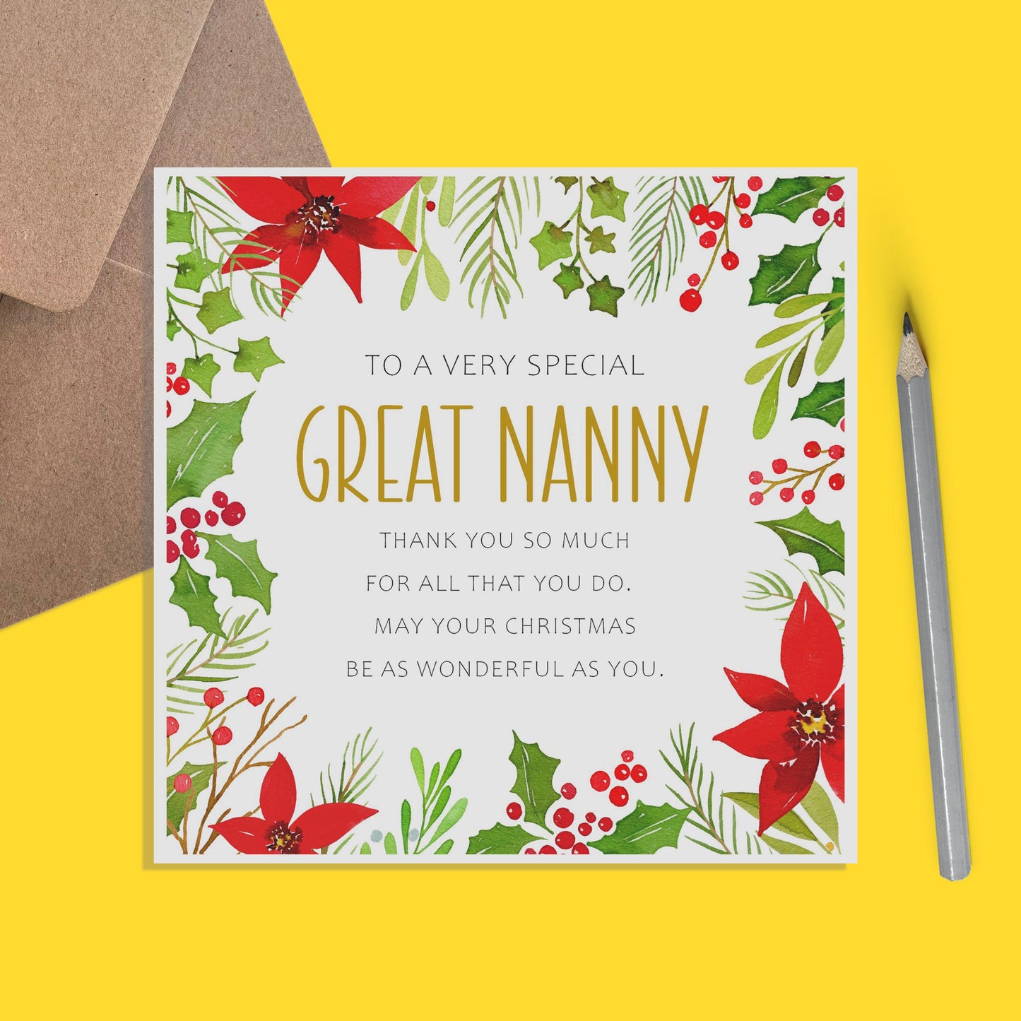 Great Nanny Christmas Card, Traditional Poinsettia Design - PMPrinted