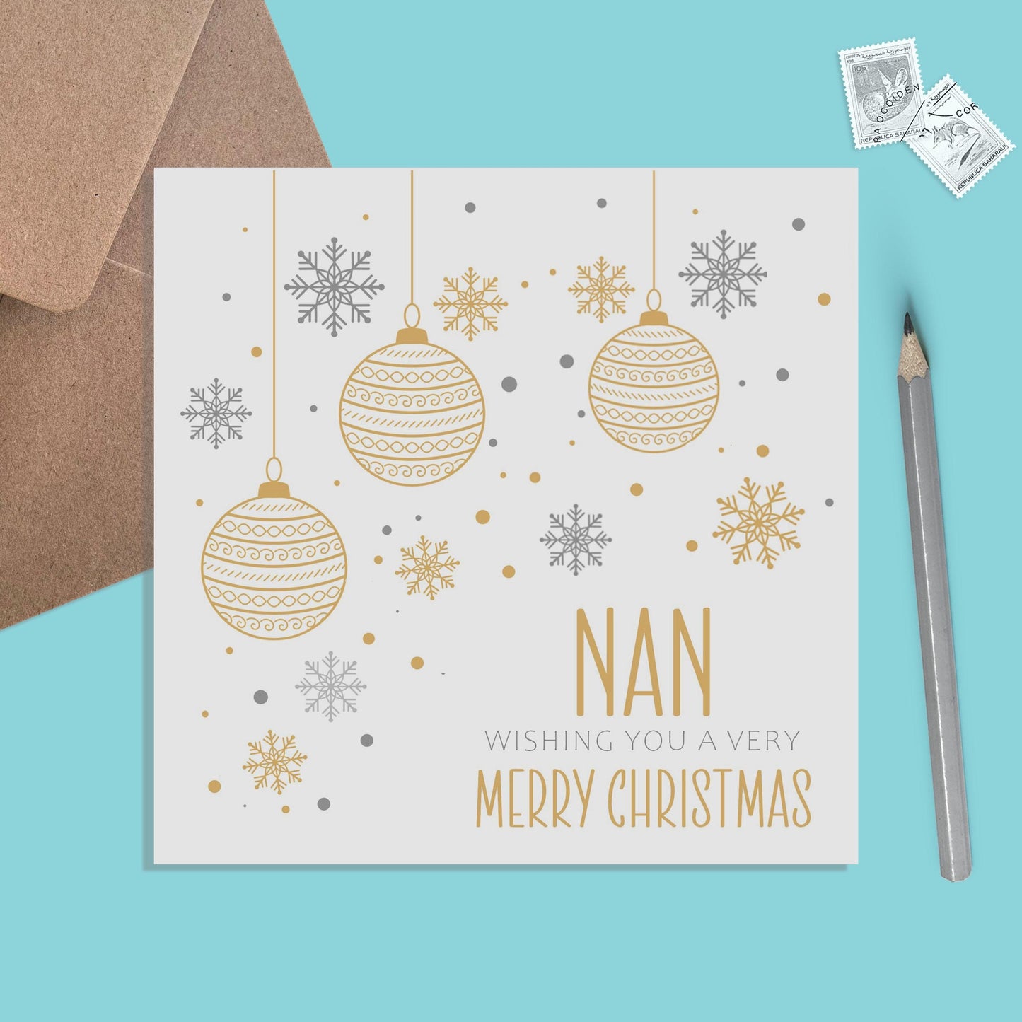Nan Christmas Card, Gold Bauble Design - PMPrinted
