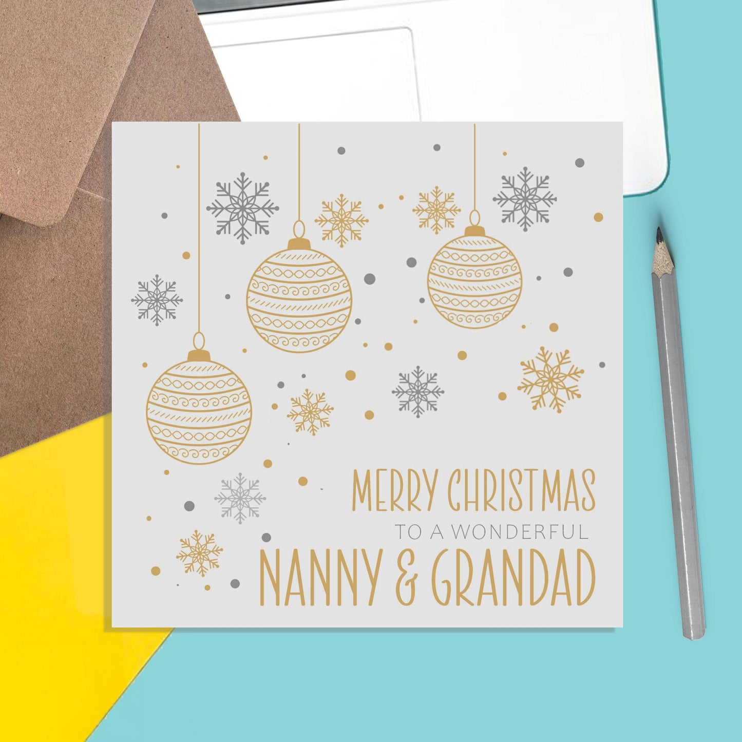 Nanny And Grandad Christmas Card, Gold Bauble For Grandparents From Grandson Or Granddaughter - PMPrinted