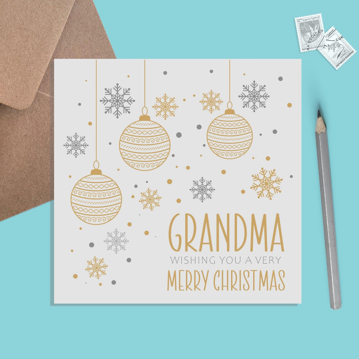 Grandma Christmas Card, Gold Bauble Design - PMPrinted