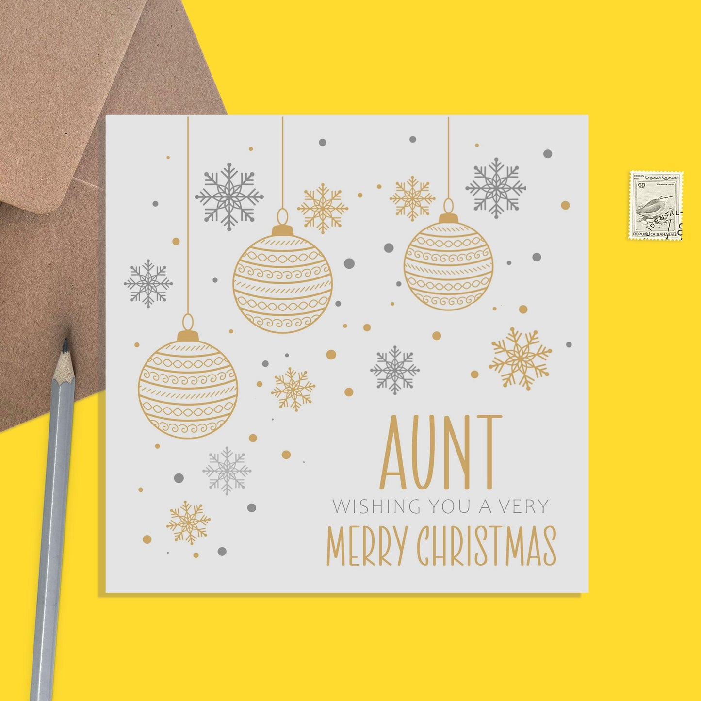 Aunt Christmas Card, Gold Bauble Design - PMPrinted