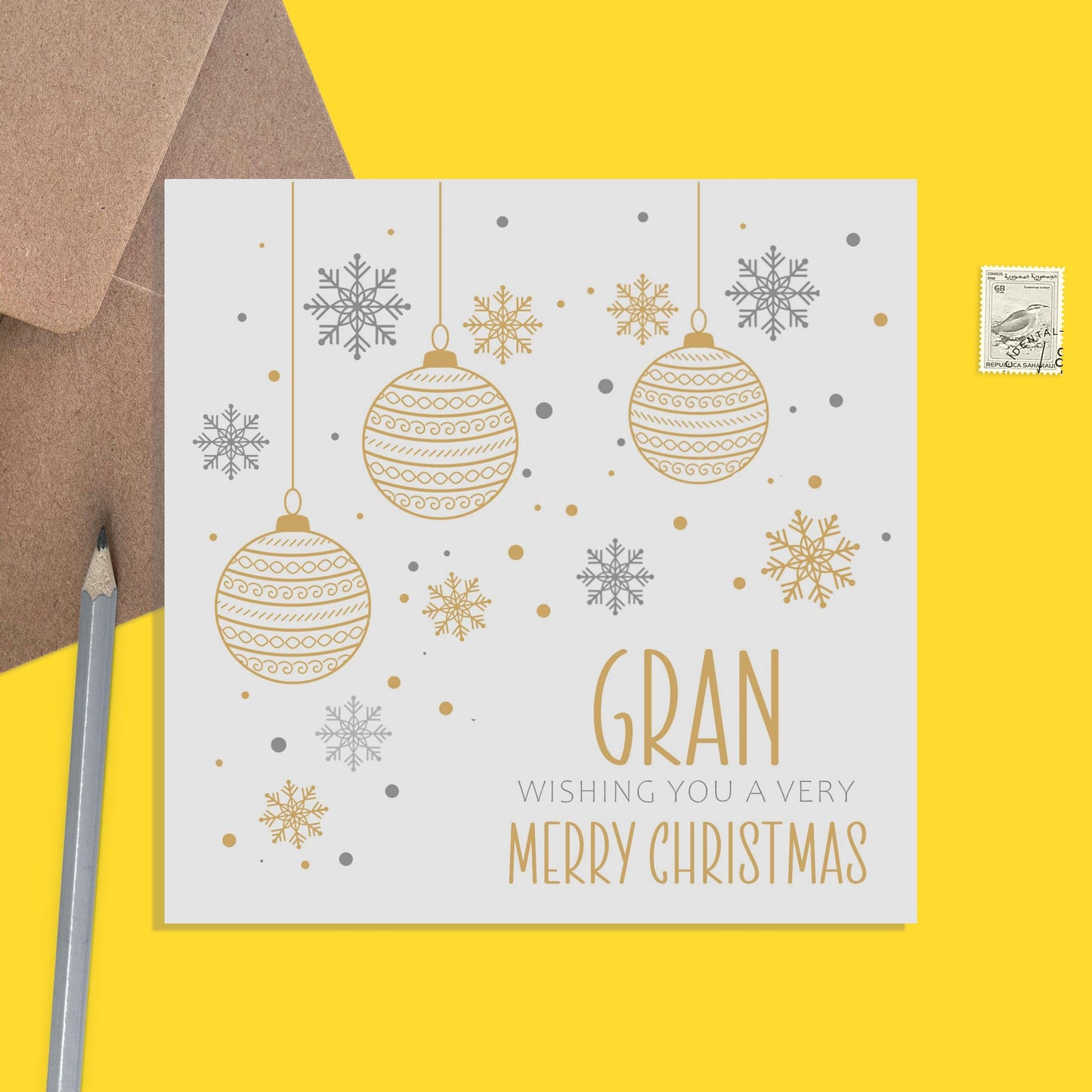 Gran Christmas Card, Gold Bauble Design - PMPrinted