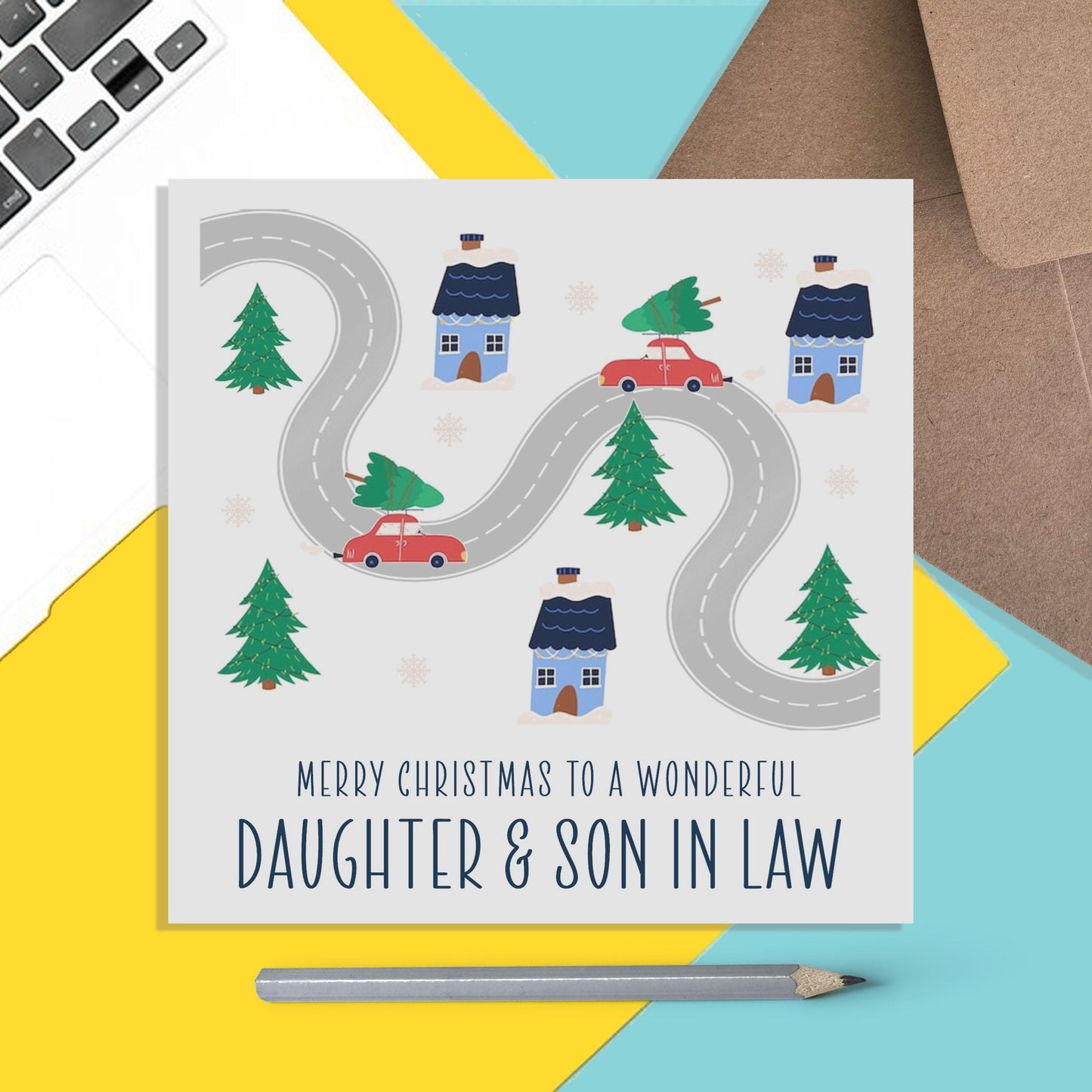 Daughter And Son In Law Christmas Card - Snowy Scandi Design - PMPrinted