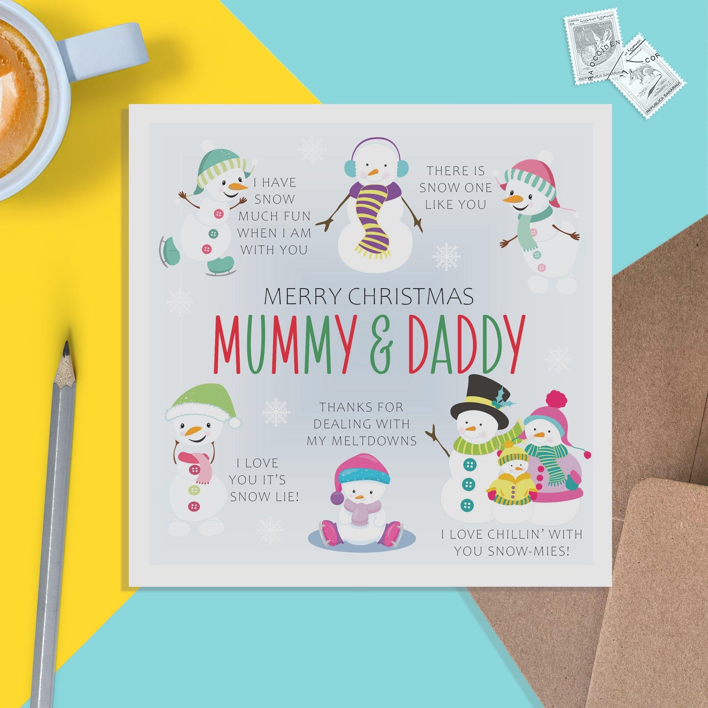 Mummy & Daddy Snowman Pun Christmas Card - PMPrinted