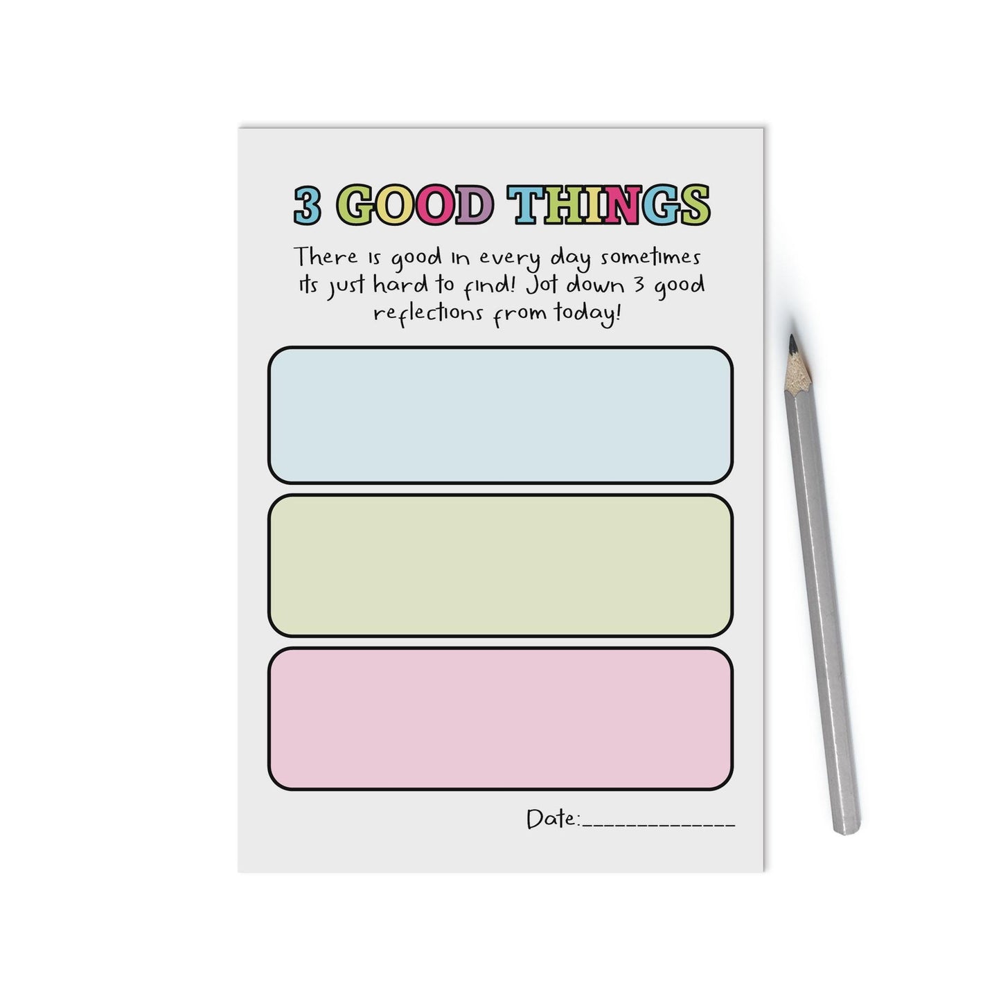 Gratitude 3 Good Things A6 Notepad, Jotter Pad With 50 Tear Off Pages, Colourful Self Care Productivity Organiser Notepad - PMPrinted