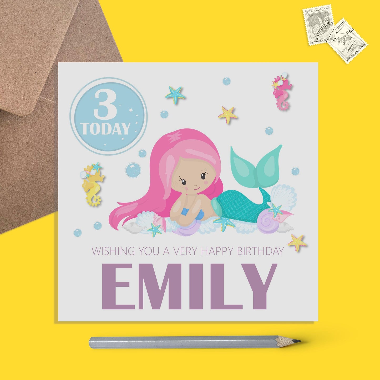 Children's Mermaid Birthday Card Personalised With Name And Age For Daughter, Niece Or Granddaughter - PMPrinted