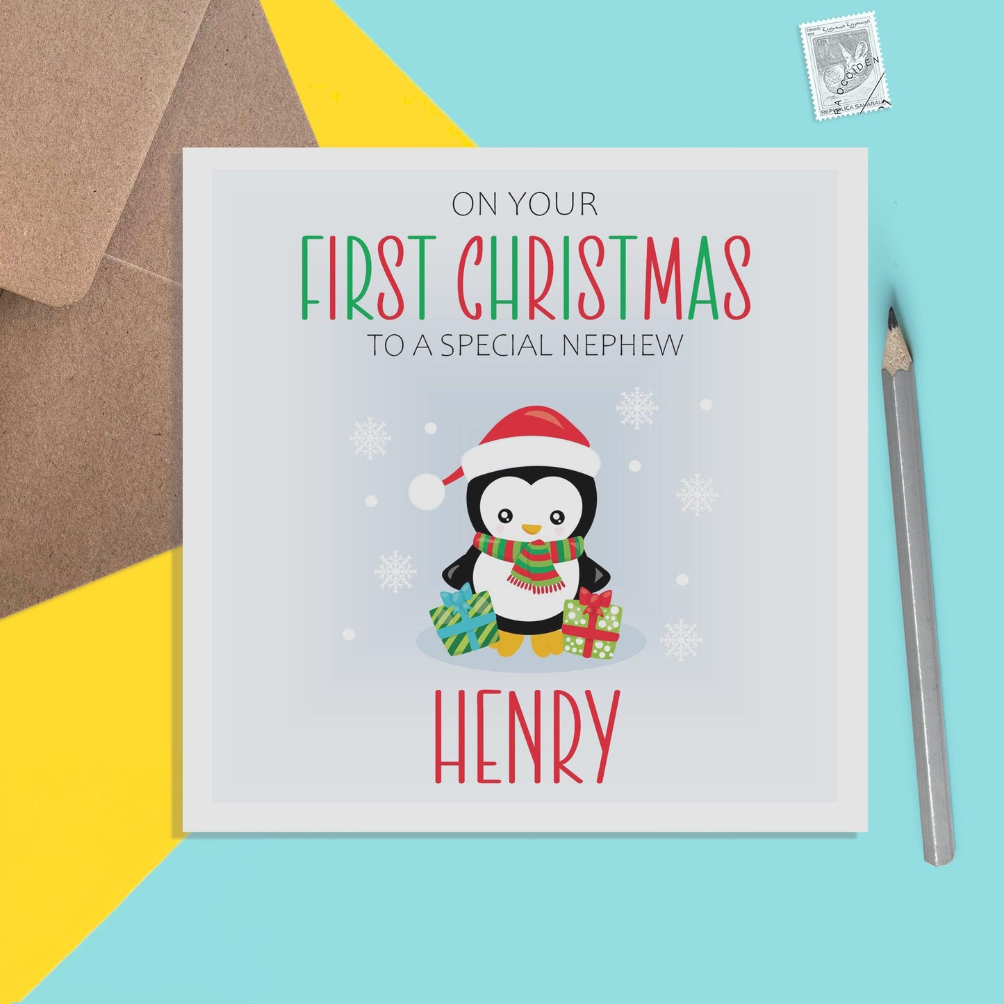 First Christmas Nephew Personalised Christmas Card - Perfect 1st Christmas Keepsake - PMPrinted