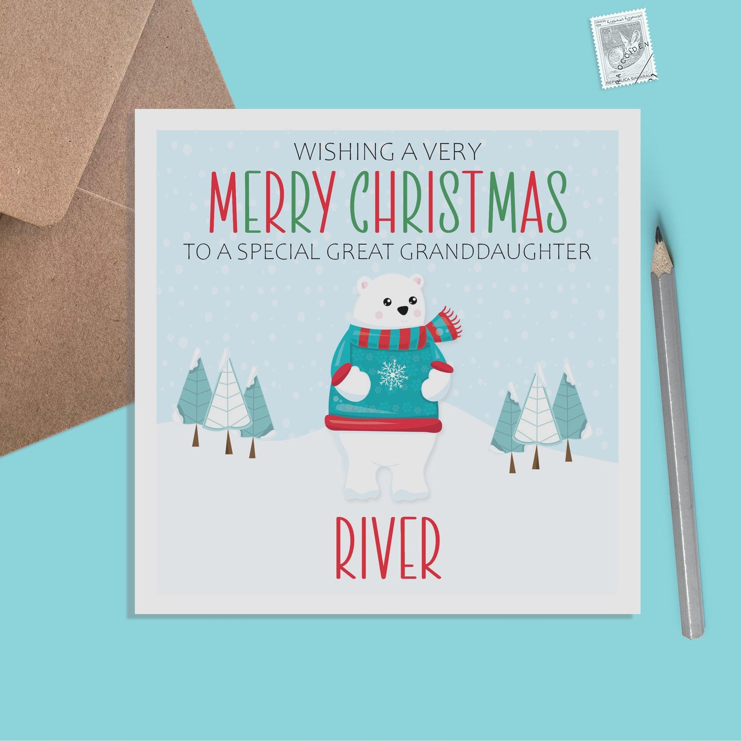 Polar Bear Great Granddaughter Christmas Card - Personalised Christmas Keepsake - PMPrinted